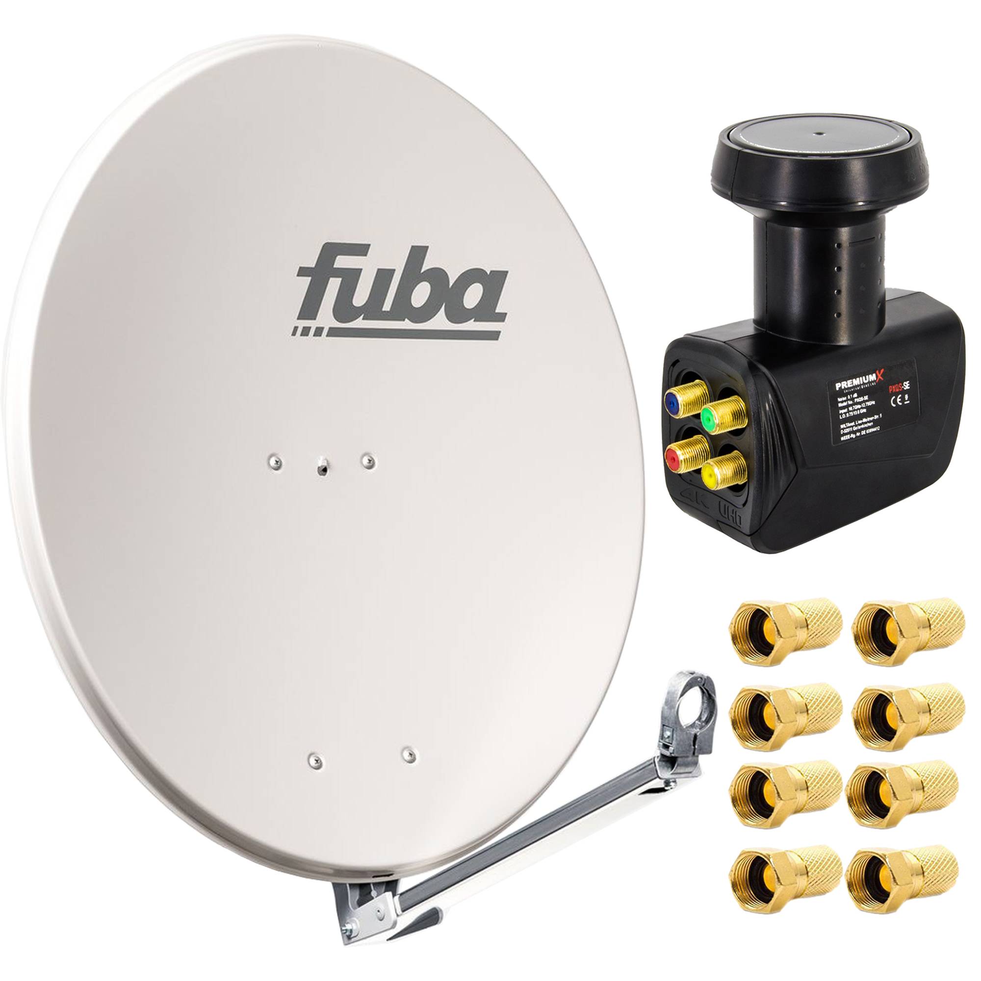 Fuba DAL 800 G Satellitenantenne Aluminium Grau 80cm LNB Quad zum Direktanschluss SAT bis 4 Teilnehmern 8x F-Stecker