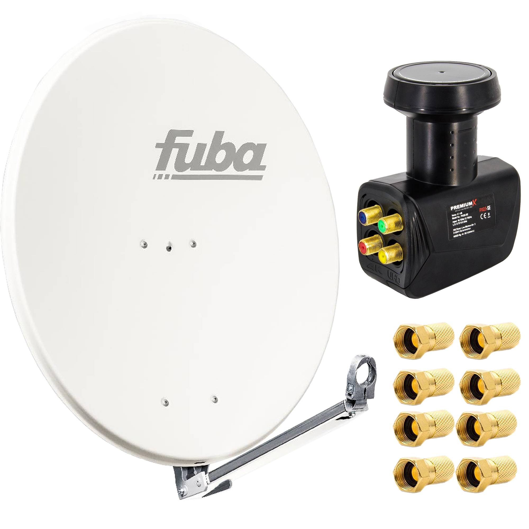 Fuba Satelliten-Komplettanlage DAL 800 W Satellitenantenne 80cm Aluminium Weiß LNB Quad SAT bis 4 Teilnehmer 8x F-Stecker