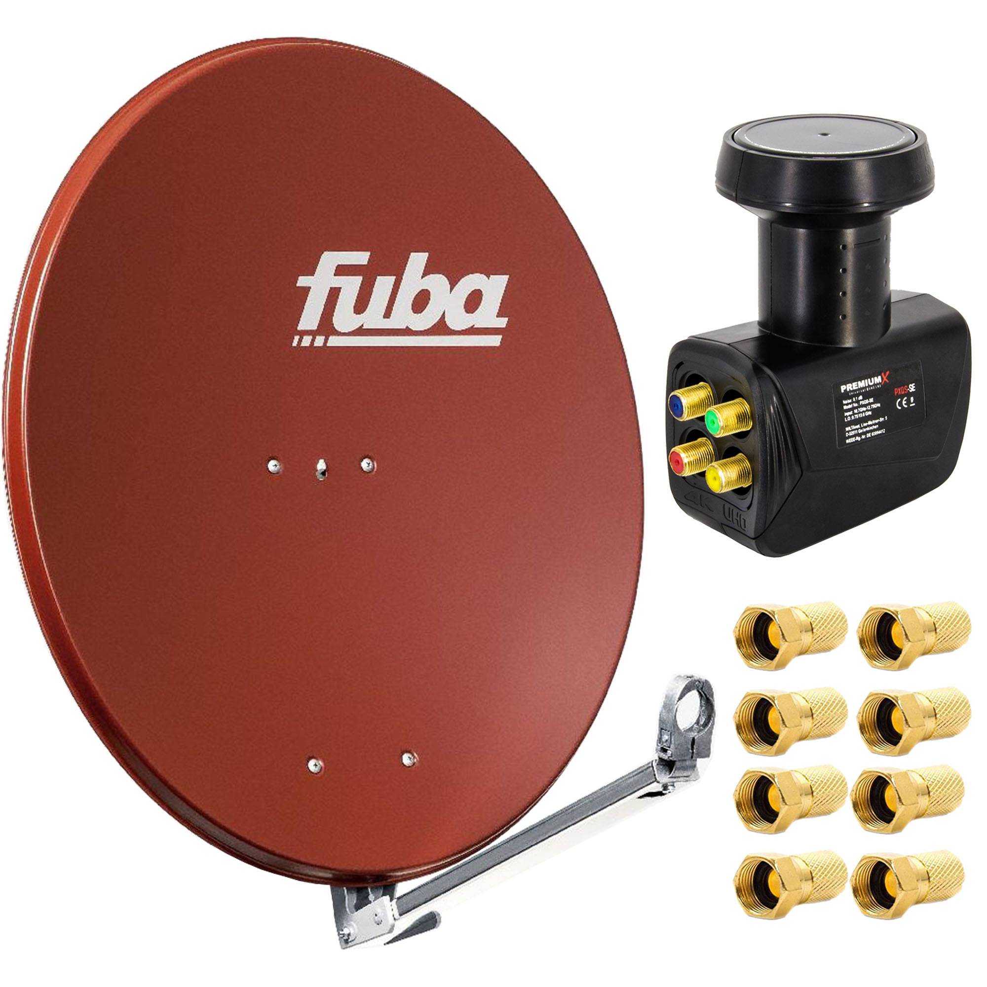Fuba DAL 800 R Satellitenantenne Alu Ziegelrot 80cm LNB Quad zum Direktanschluss SAT bis 4 Teilnehmer 8x F-Stecker