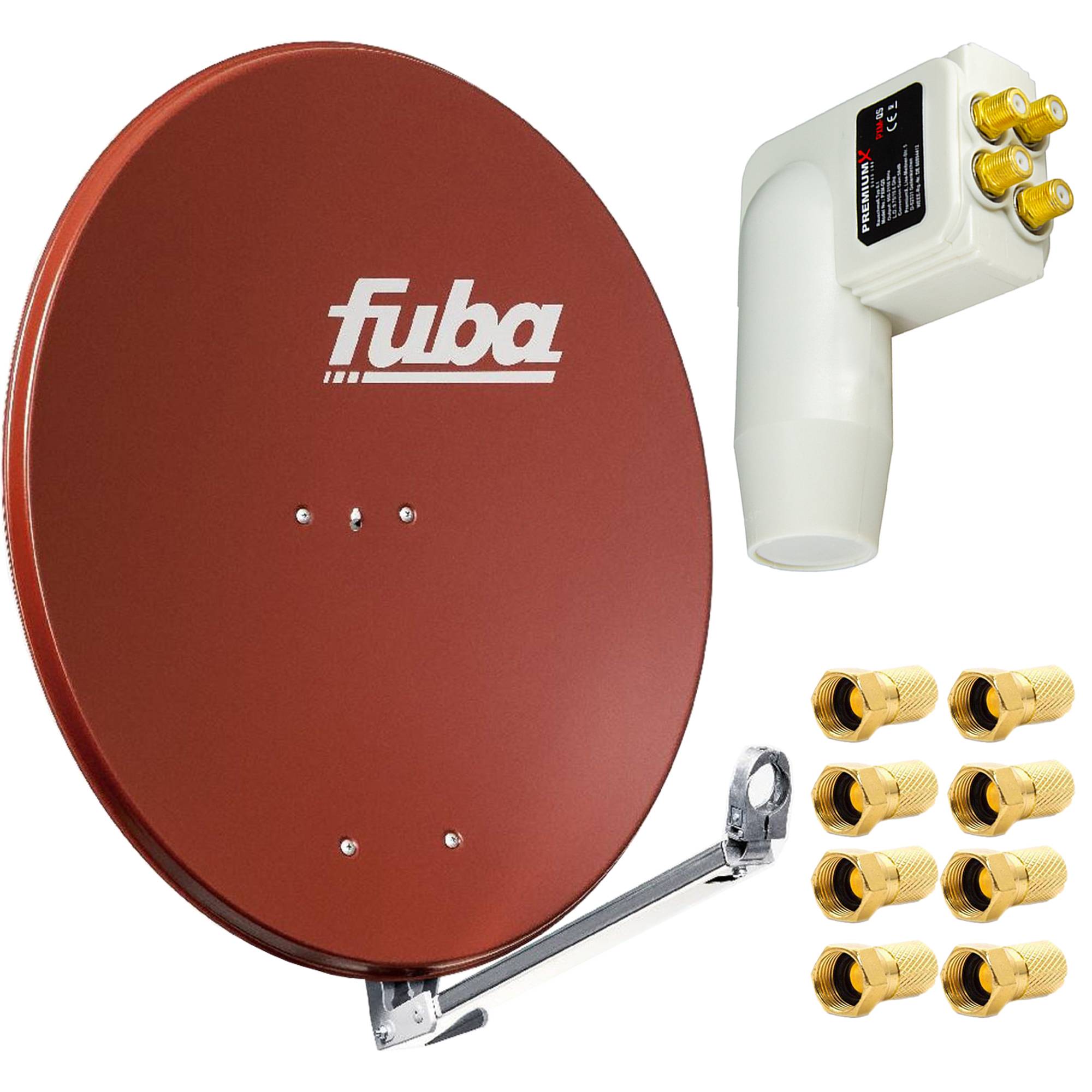 Fuba DAL 800 R Satellitenantenne 80cm Alu Ziegelrot Sat Schüssel PremiumX LNB Quad 8x F-Stecker