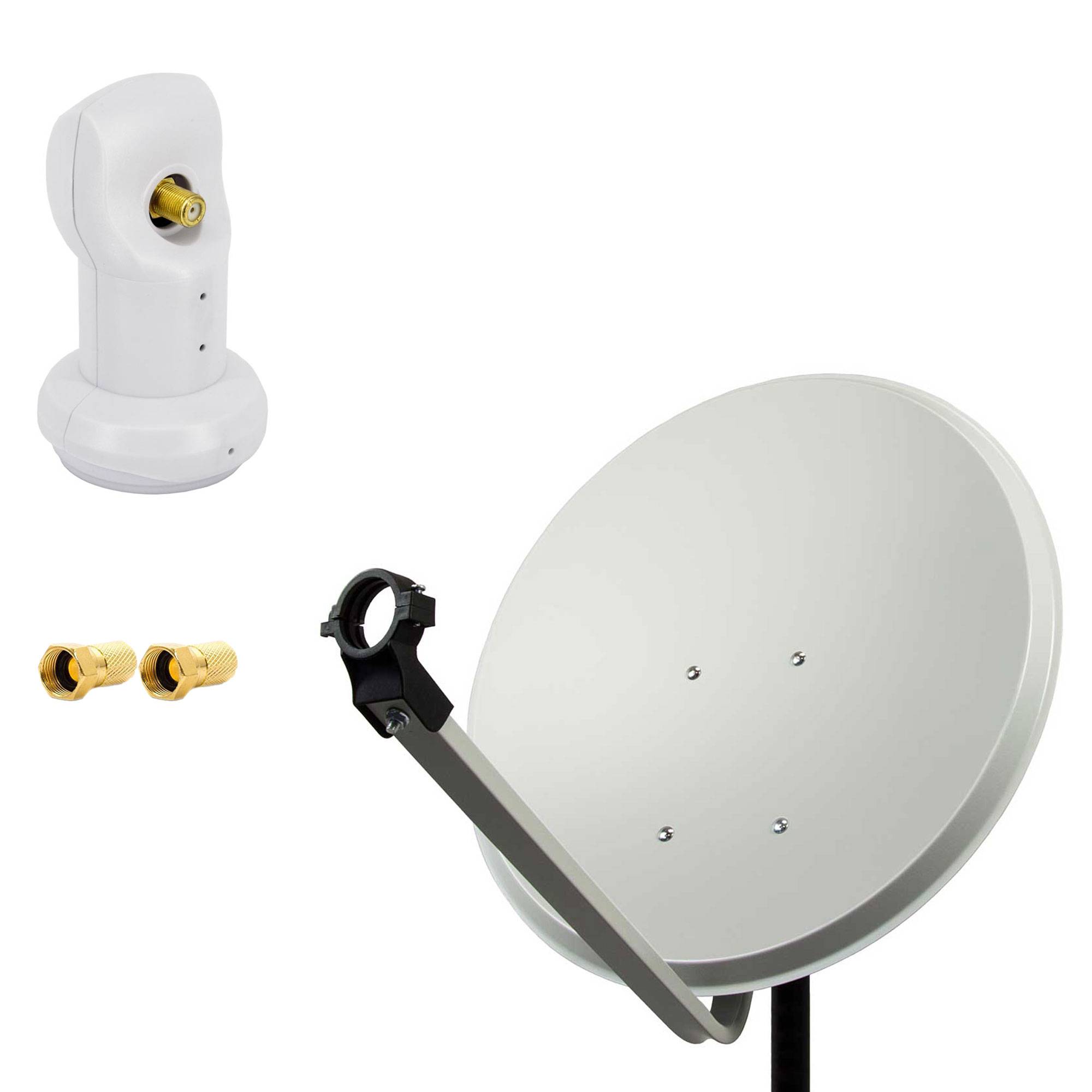 PremiumX Satelliten-Komplettanlage 80cm Antenne Hellgrau Satellitenschüssel TV Schüssel Satellitenantenne SAT Single LNB 2x F-Stecker