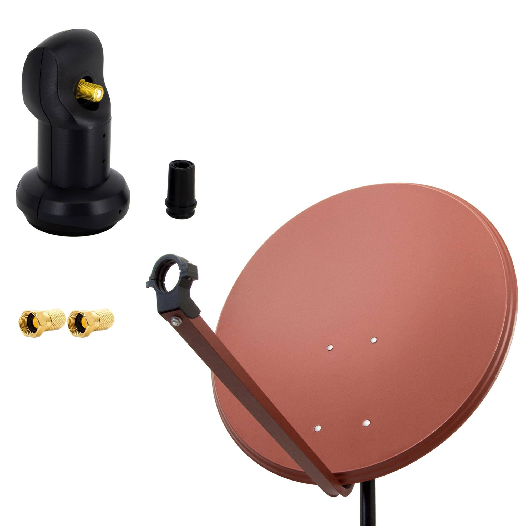 PremiumX Satelliten-Komplettanlage 80cm Satellitenschüssel Ziegelrot Satellitenantenne Single LNB 2x F-Stecker, SAT für 1 Teilnehmer