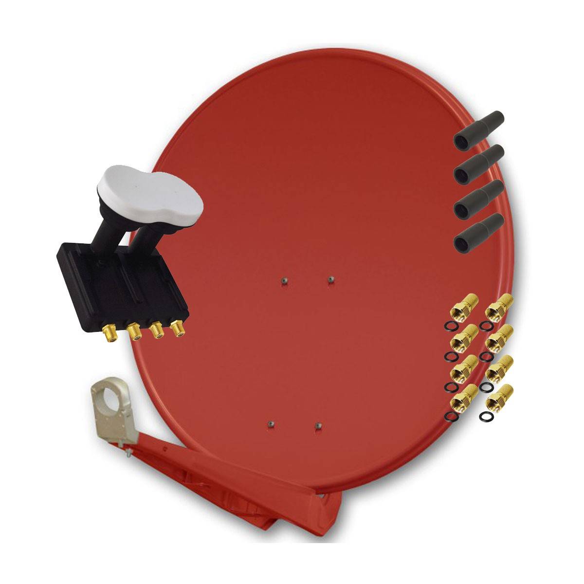 PremiumX Deluxe 85 Alu Antenne Digital SAT Schüssel in Ziegelrot mit Quad Monoblock LNB 3° für 2 Teilnehmer Astra 19,2° Eutelsat 16°