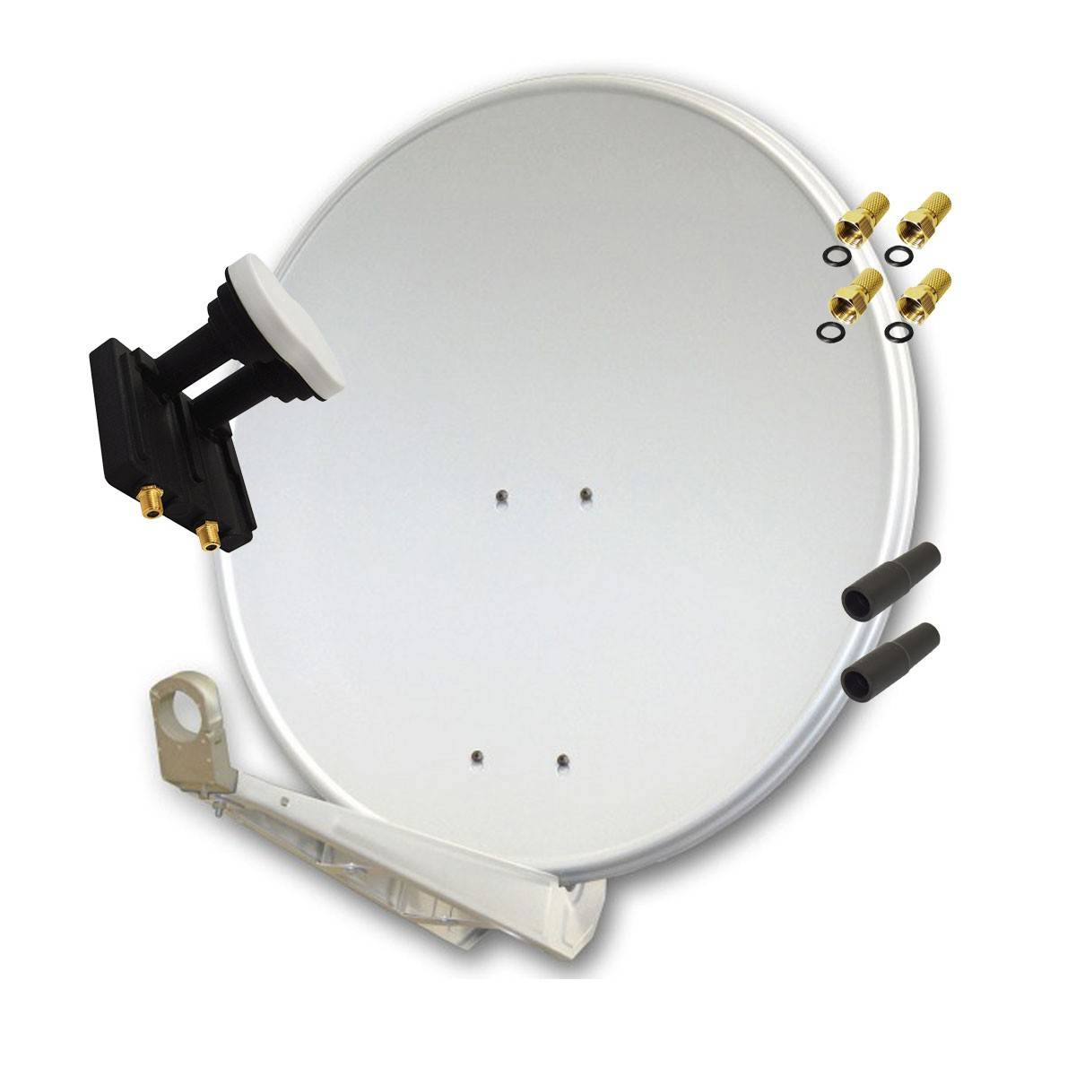 PremiumX Deluxe 85 Alu Antenne Digital SAT Schüssel in Hellgrau mit Twin Monoblock LNB 3° für 2 Teilnehmer Astra 19,2° Eutelsat 16°