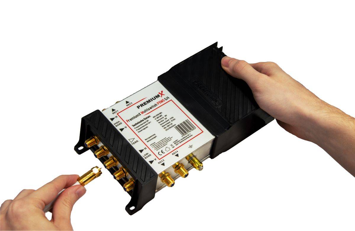 PremiumX Multischalter Set 5/4 Multiswitch Quattro LNB 8x F-Stecker, Satverteiler 1 SAT für 4 Teilnehmer HDTV FullHD 4K UHD 8K