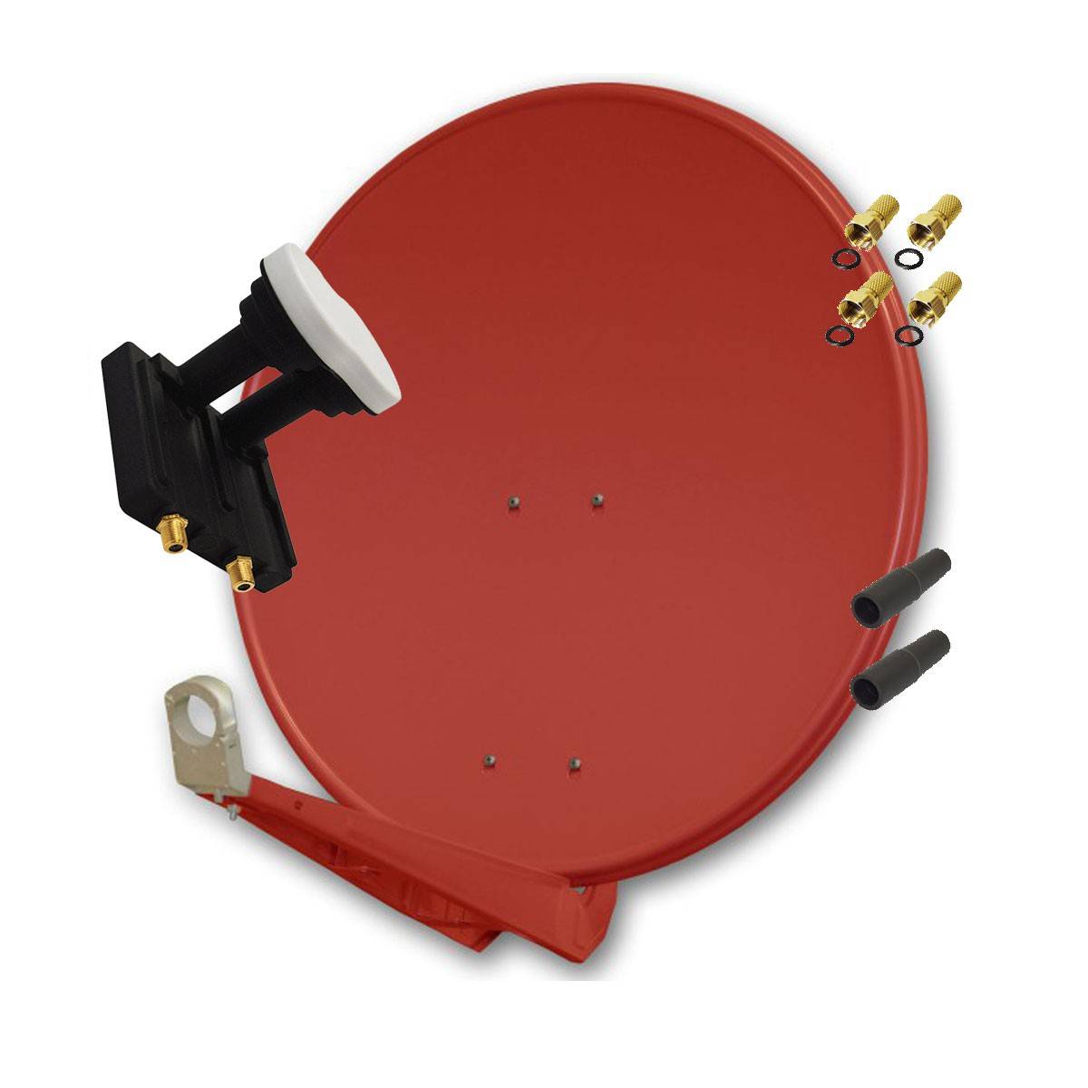 PremiumX Deluxe 85 Alu Antenne Digital SAT Schüssel in Ziegelrot mit Twin Monoblock LNB 3° für 2 Teilnehmer Astra 19,2° Eutelsat 16°