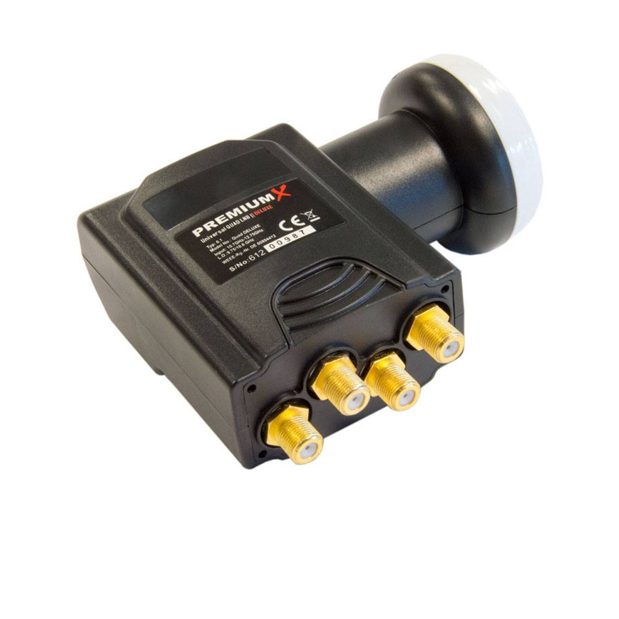 PremiumX DELUXE100 Aluminium 100cm Digital SAT Schüssel Spiegel in Hellgrau für HDTV HD + DELUXE Quad LNB Quattro Switch + 8x F-Stecker