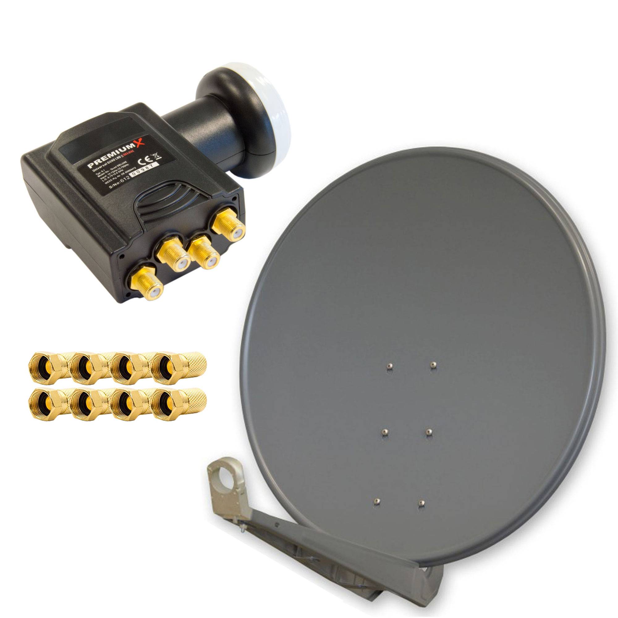 PremiumX Antenne DELUXE100 Aluminium 100cm Digital SAT Schüssel Spiegel in Anthrazit Quad LNB 8x F-Stecker