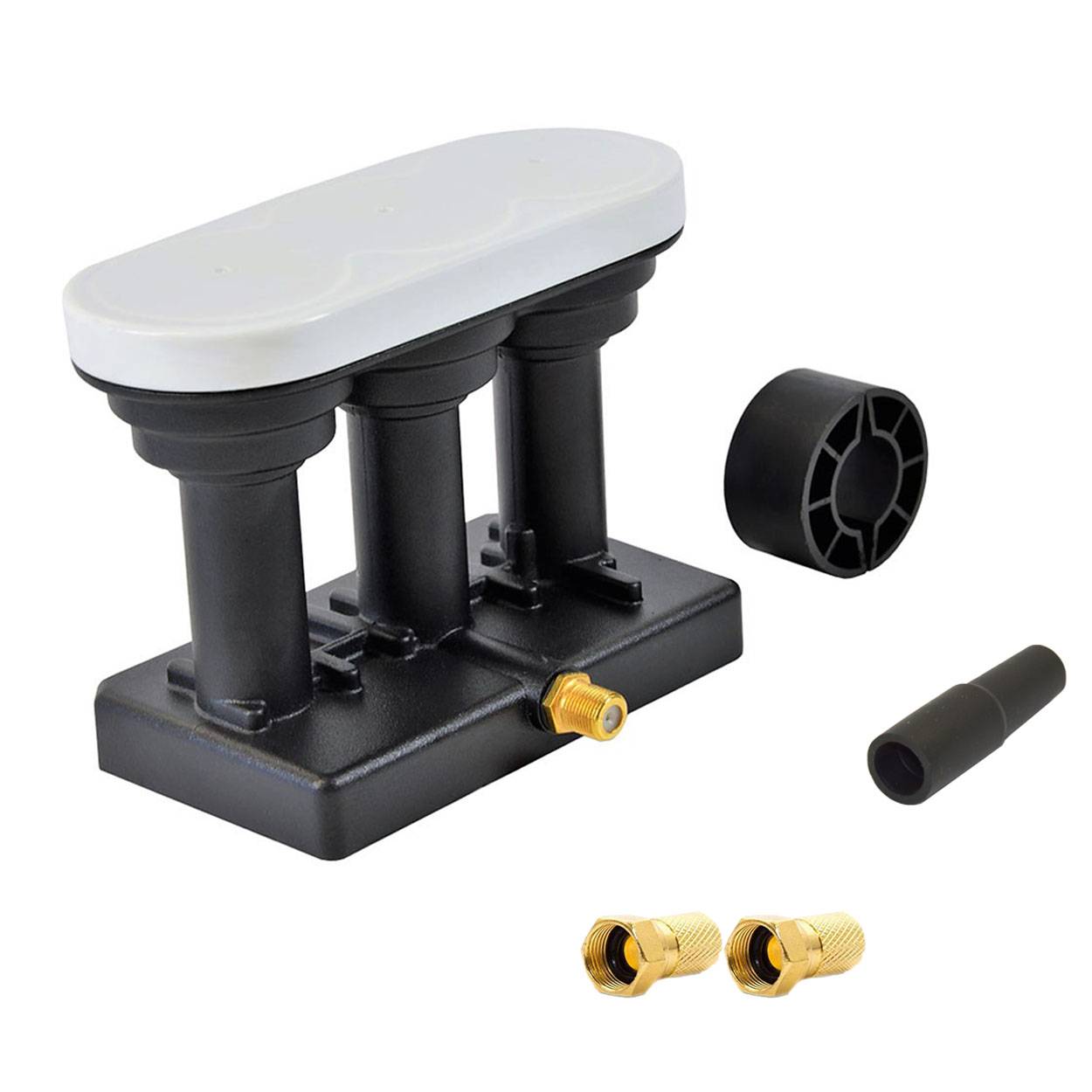 PremiumX PXMB-TR Triple Monoblock Single Astra 19,2° Eutelsat 16° Hotbird 13° Sat Empfang 1x Gummitülle 2x F-Stecker