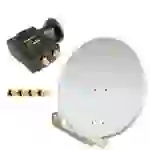 PremiumX DELUXE80 Satellitenantenne 80 cm Aluminium in Hellgrau Offset Antenne HDTV 3D 4K DELUXE Twin LNB Sat für 2 Teilnehmer Digital PremiumX DELUXE80 Satellitenantenne 80 cm Aluminium in Hellgrau Offset Antenne HDTV 3D 4K DELUXE Twin LNB Sat für 2 Teilnehmer Digital