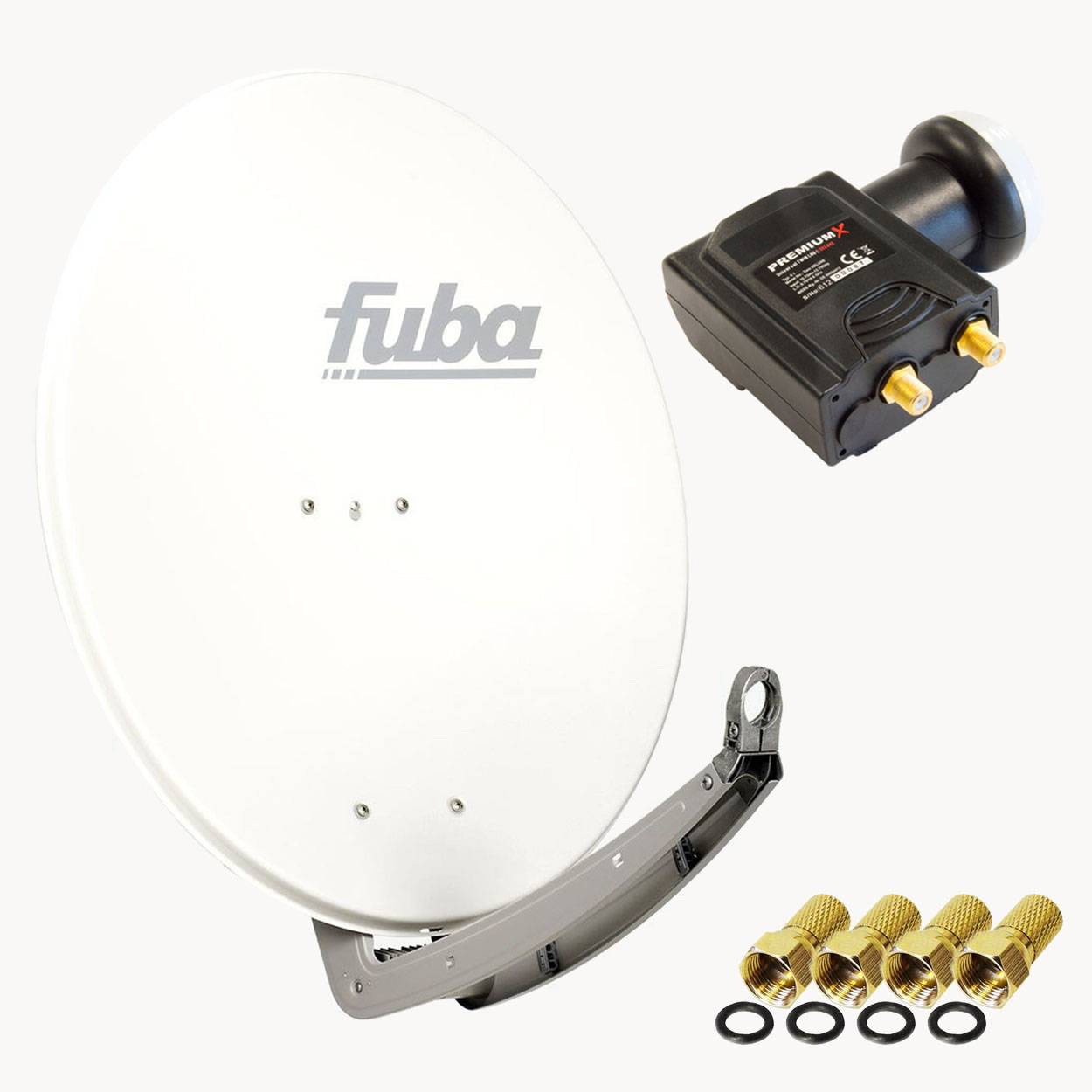 Fuba daa 780 Satellitenantenne Aluminium in Weiss HDTV 3D 4K Premium X DELUXE Twin LNB Sat