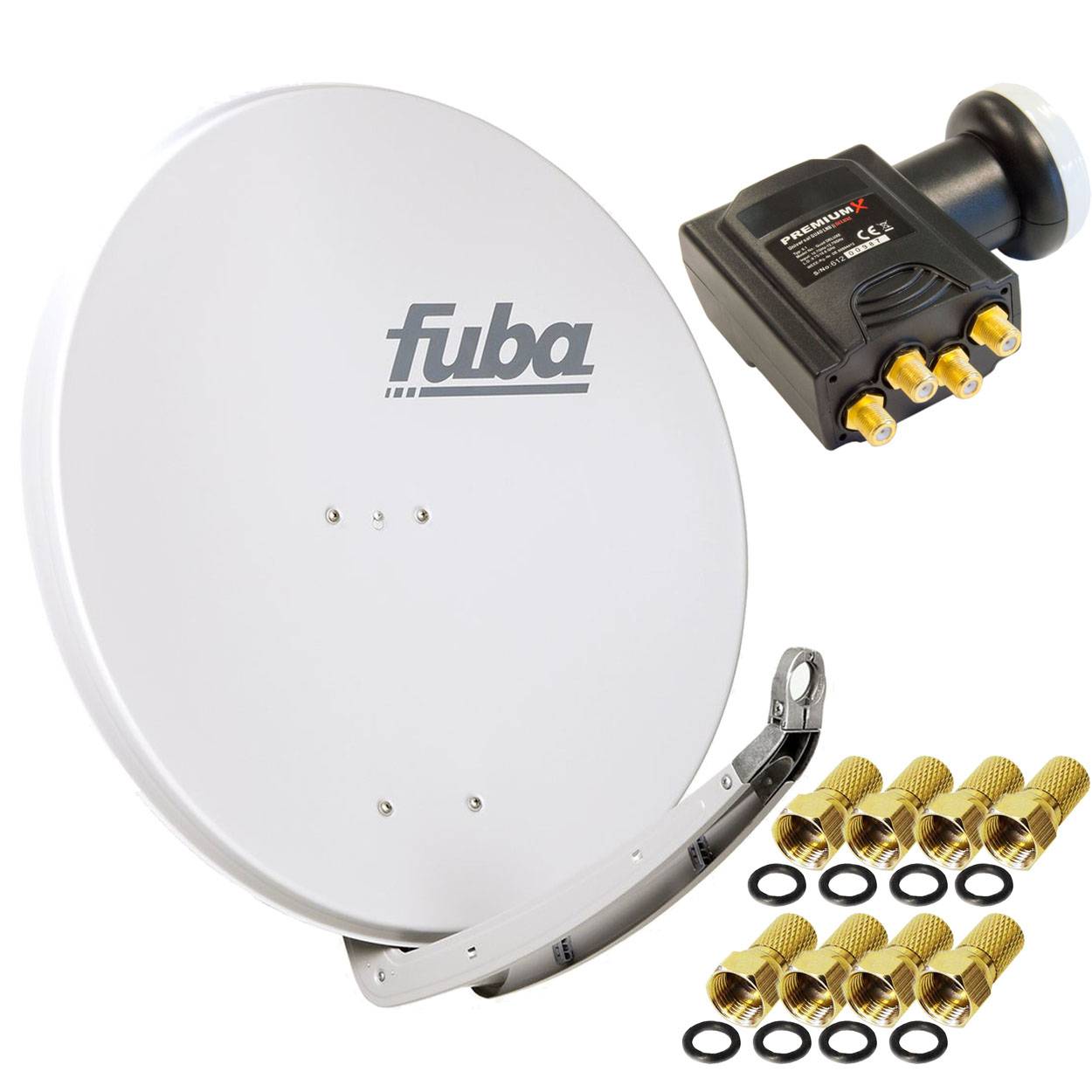 Fuba DAA 850 G Digital Sat Schüssel Grau 85x85cm Deluxe LNB Quad Premium X Direktanschluss bis 4 Teilnehmer 8x F-Stecker