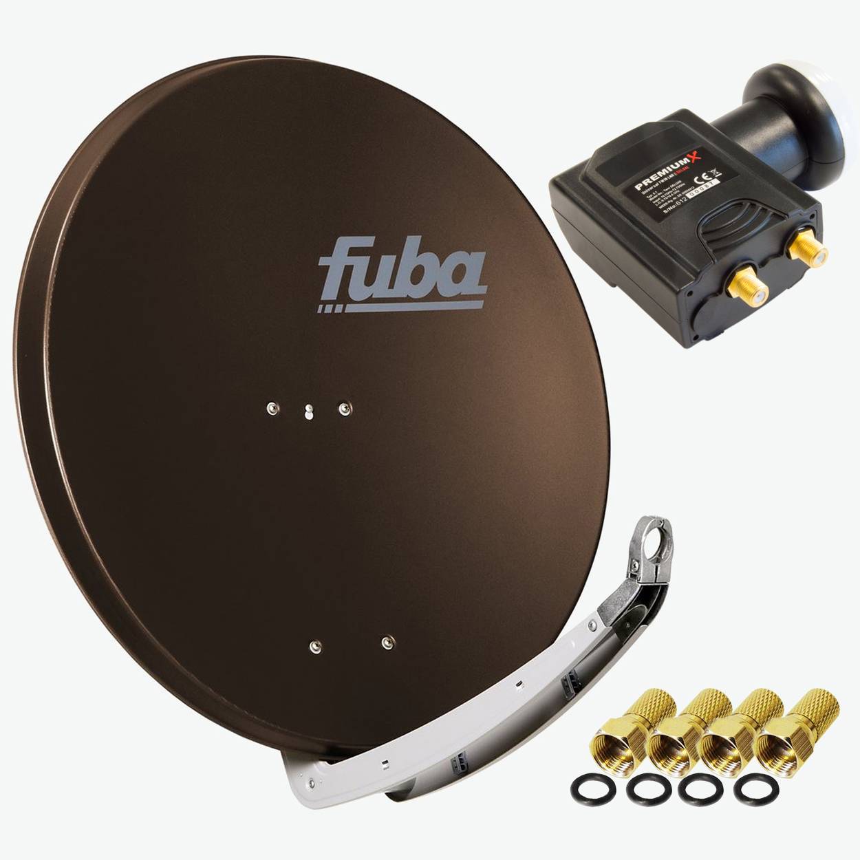Fuba daa 850 Satellitenantenne Aluminium in Braun HDTV 3D 4K Premium X DELUXE Twin LNB Sat