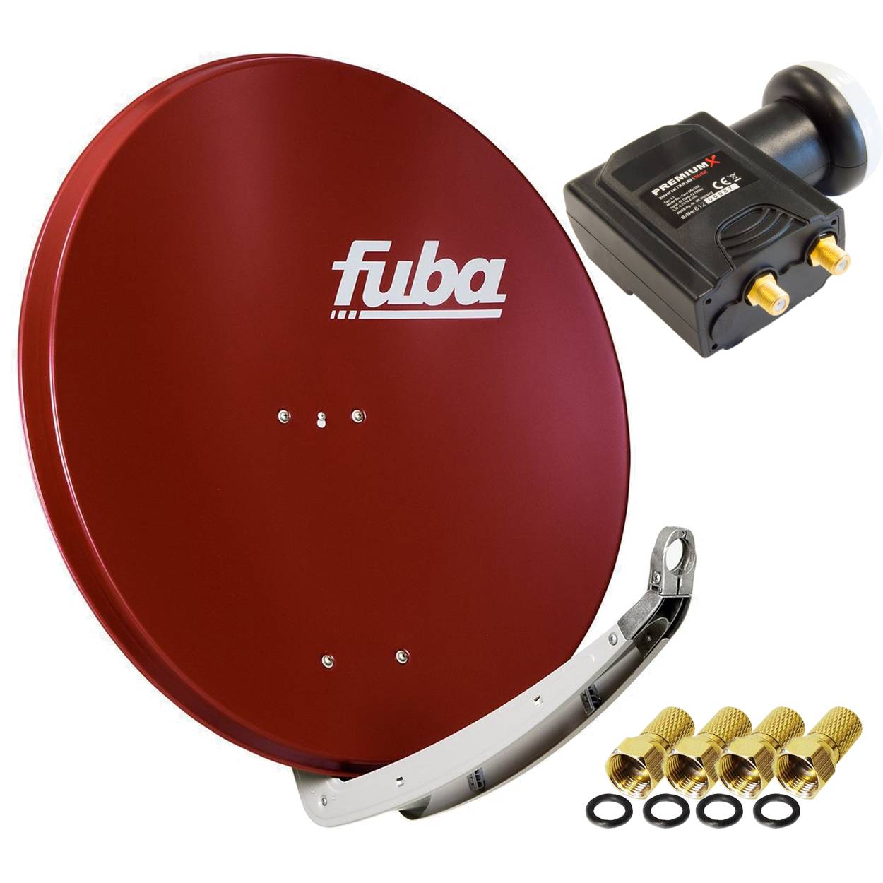 Fuba DAA 850 R Satellitenantenne Aluminium in Rot Premium X DELUXE Twin LNB Sat