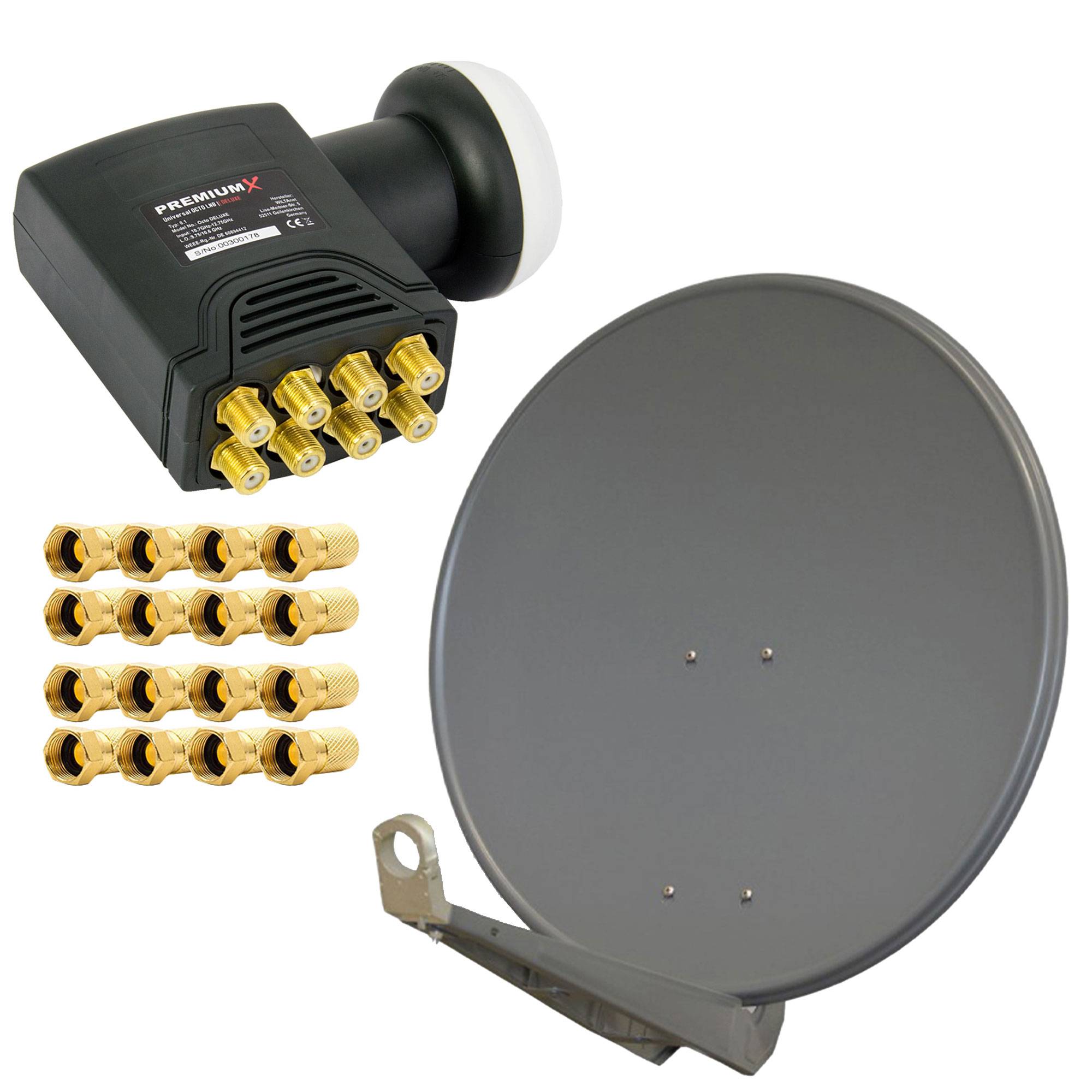 PremiumX DELUXE85 Satellitenantenne 85 cm Aluminium in Anthrazit Offset Antenne HDTV 3D 4KPremiumX DELUXE Octo LNB Sat