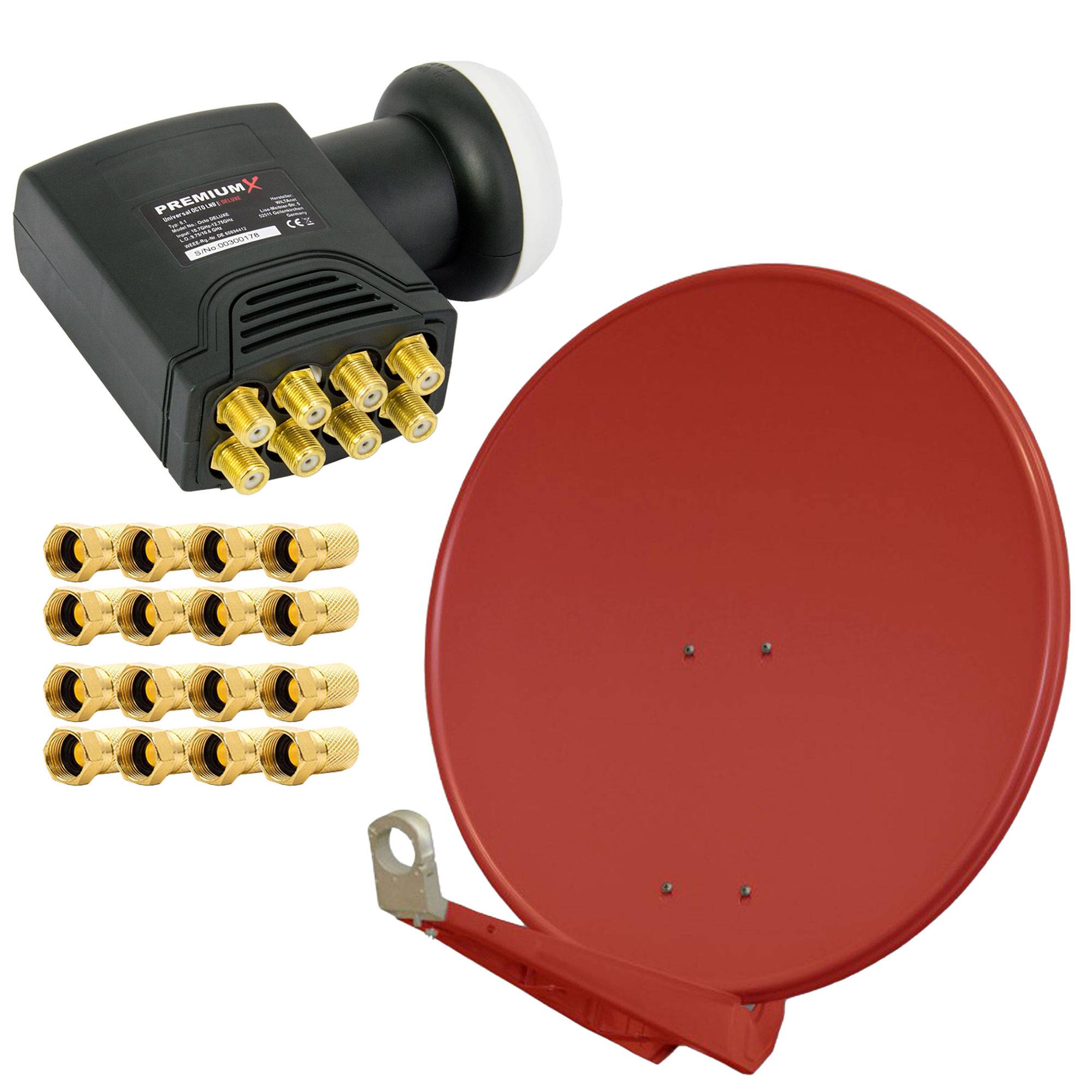 PremiumX DELUXE85 Satellitenantenne 85 cm Aluminium in Ziegelrot Offset Antenne HDTV 3D 4K DELUXE Octo LNB Sat