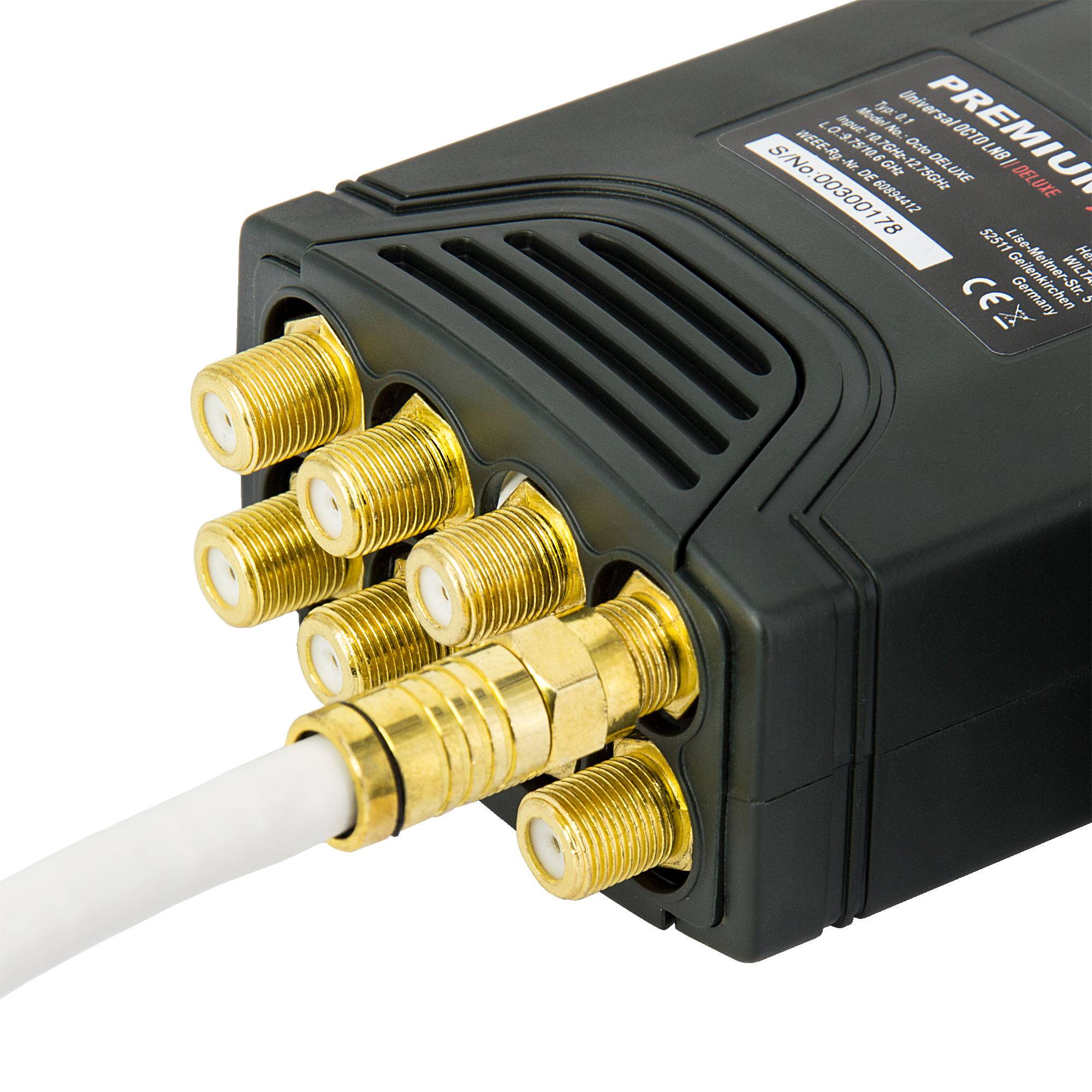 PremiumX DELUXE100 Satellitenantenne 100 cm Aluminium in Anthrazit Offset Antenne HDTV 3D 4K DELUXE Octo LNB Sat