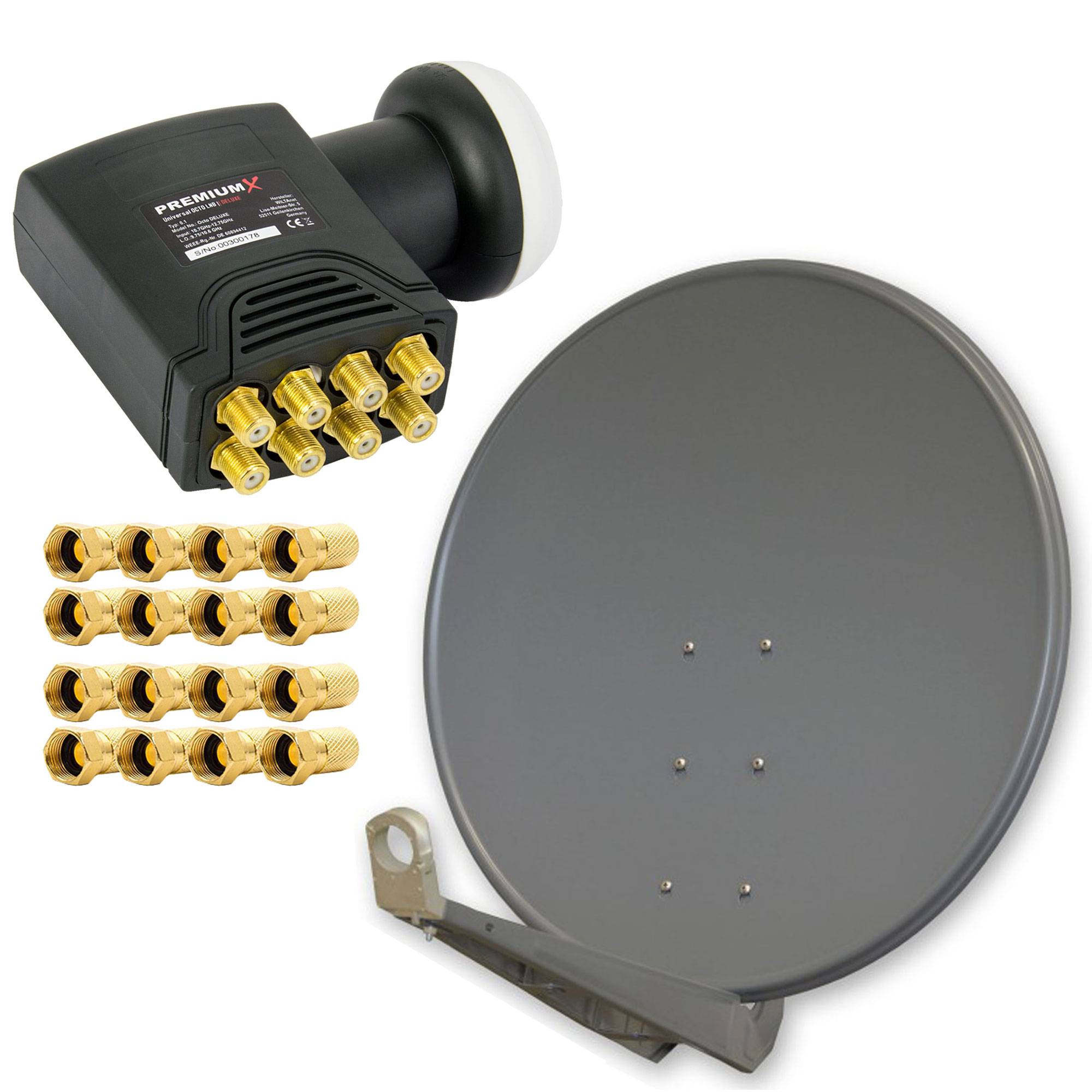 PremiumX DELUXE100 Satellitenantenne 100 cm Aluminium in Anthrazit Offset Antenne HDTV 3D 4K DELUXE Octo LNB Sat