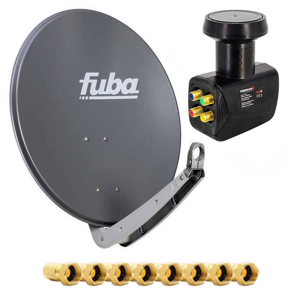 Fuba Set 4 Teilnehmer SAT Anlage DAA 650 A Parabolantenne Aluminium Schüssel PremiumX Quad LNB inkl. 8x F-Stecker