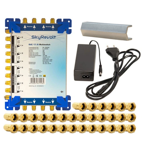 SkyRevolt SVC 17/8 Multiswitch externes Netzteil Multischalter 4 SAT für 8 Anschlüsse Satverteiler F-Aufdrehhilfe 32x F-Stecker SkyRevolt SVC 17/8 Multiswitch externes Netzteil Multischalter 4 SAT für 8 Anschlüsse Satverteiler F-Aufdrehhilfe 32x F-Stecker