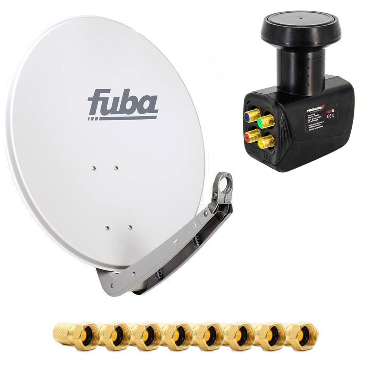 Fuba Set 4 Teilnehmer SAT Anlage DAA 650 G Parabolantenne PremiumX Quad LNB inkl. 8x F-Stecker