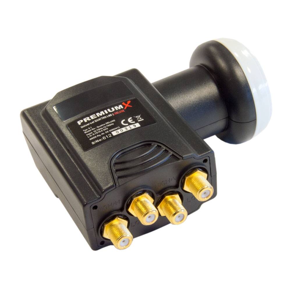 PremiumX Multischalter Set 5/12 Multiswitch Deluxe Quattro LNB 32x F-Stecker, Signalverteiler 1 SAT für 12 Teilnehmer
