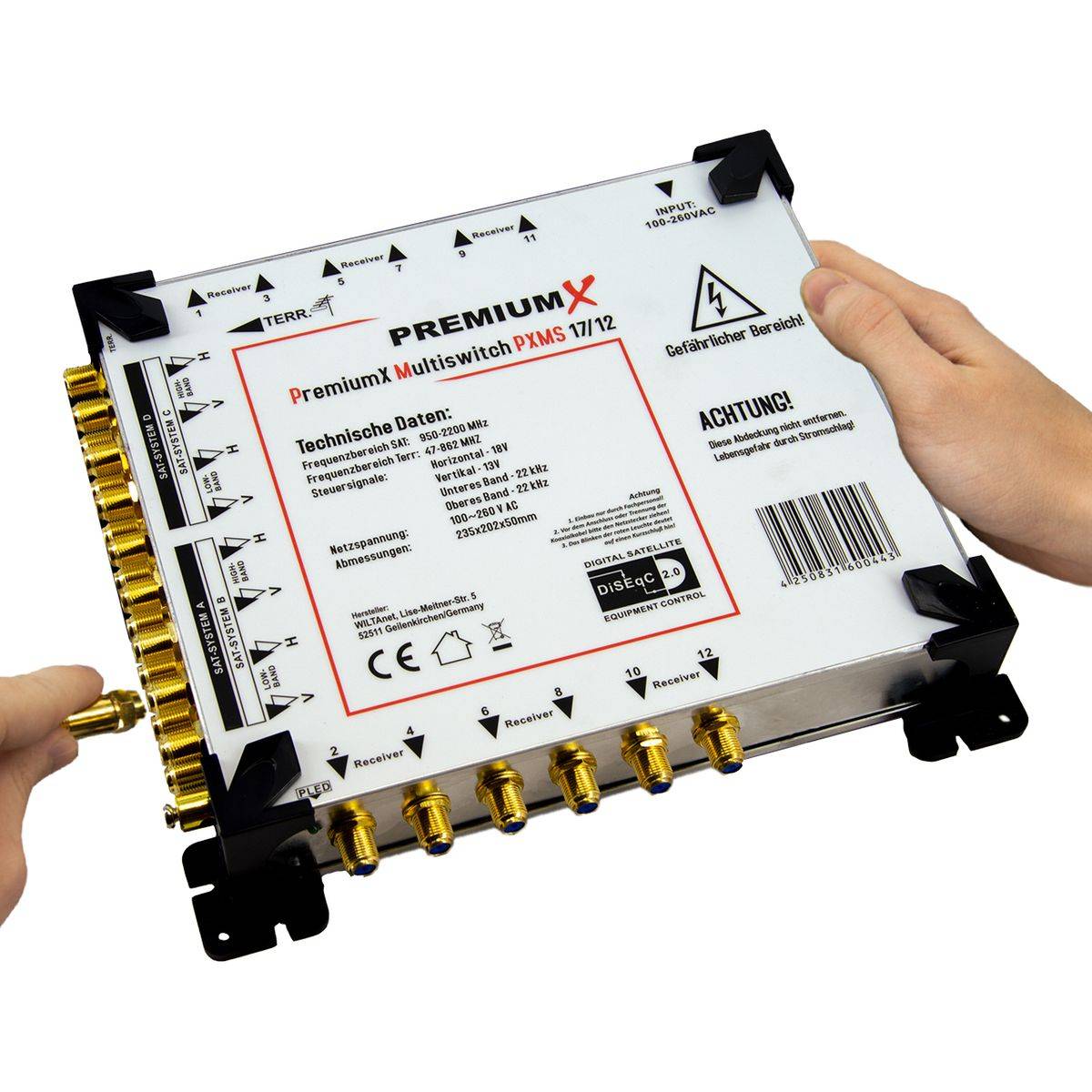 PremiumX Multischalter Set 17/12 Multiswitch 4x Quattro LNB 56x F-Stecker, Satverteiler 4 SAT für 12 Teilnehmer HDTV FullHD 4K UHD 8K