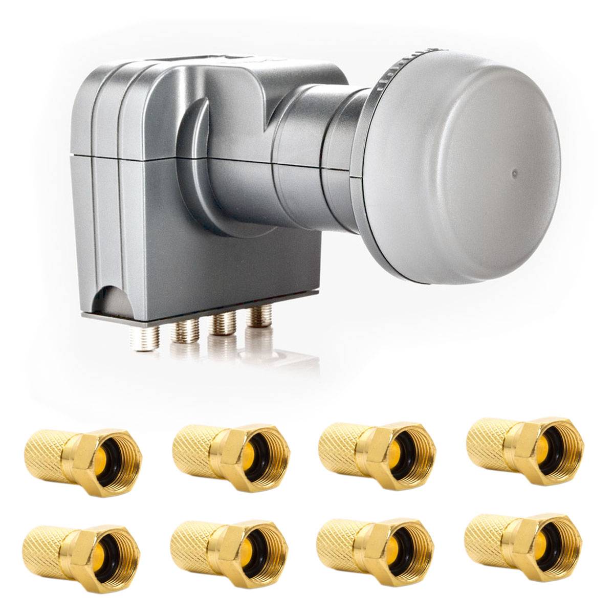 Fuba DEK 417 Quad LNB 4K HDTV UHD mit einem integriertem Quattro Switch für den Direktanschluss von 4 Teilnehmer Receiver mit 8x F-Stecker