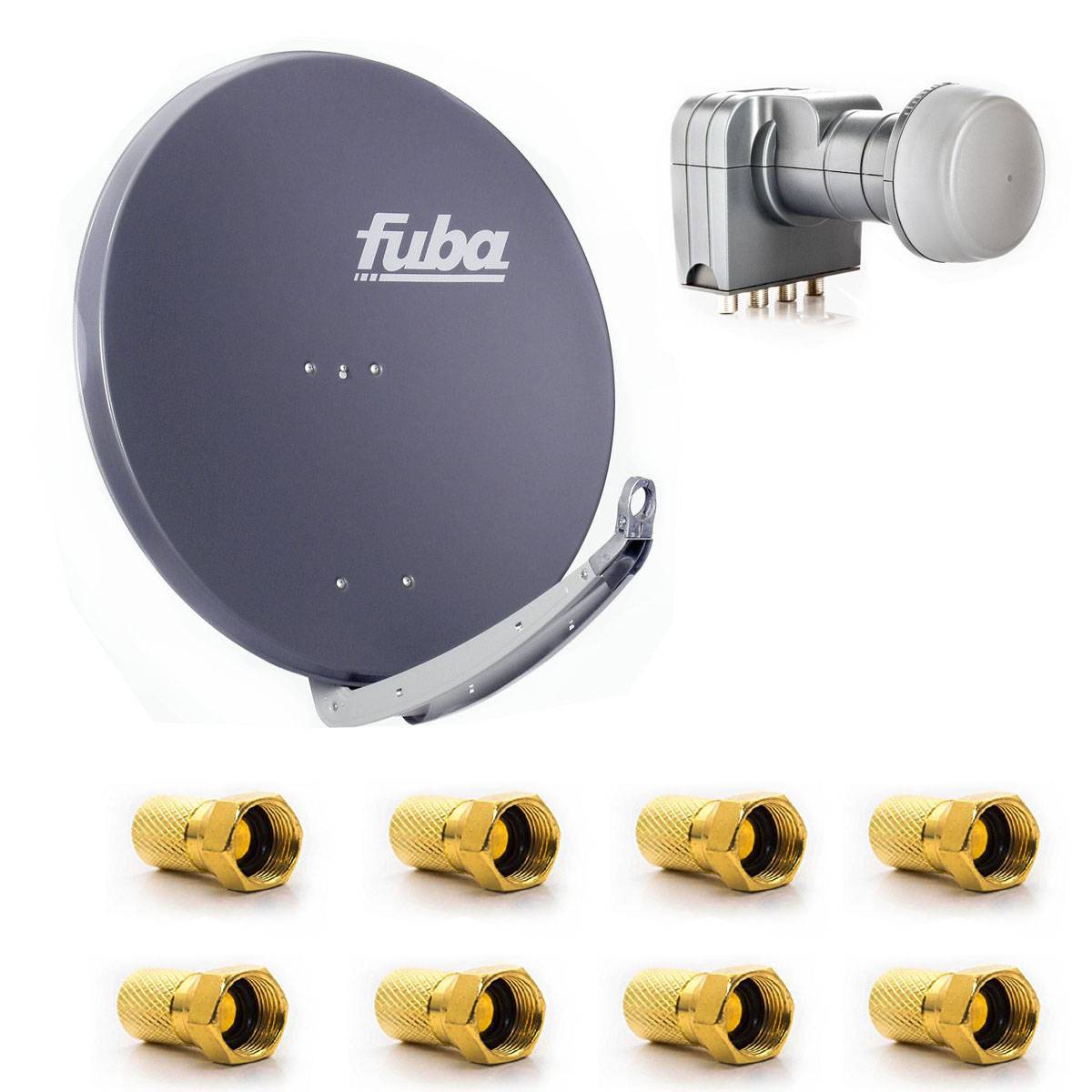 Fuba DAA 850 A Satellitenantenne 85cm Aluminium Anthrazit DEK 417 Quad LNB Direktanschluss 4 Teilnehmer 8x F-Stecker