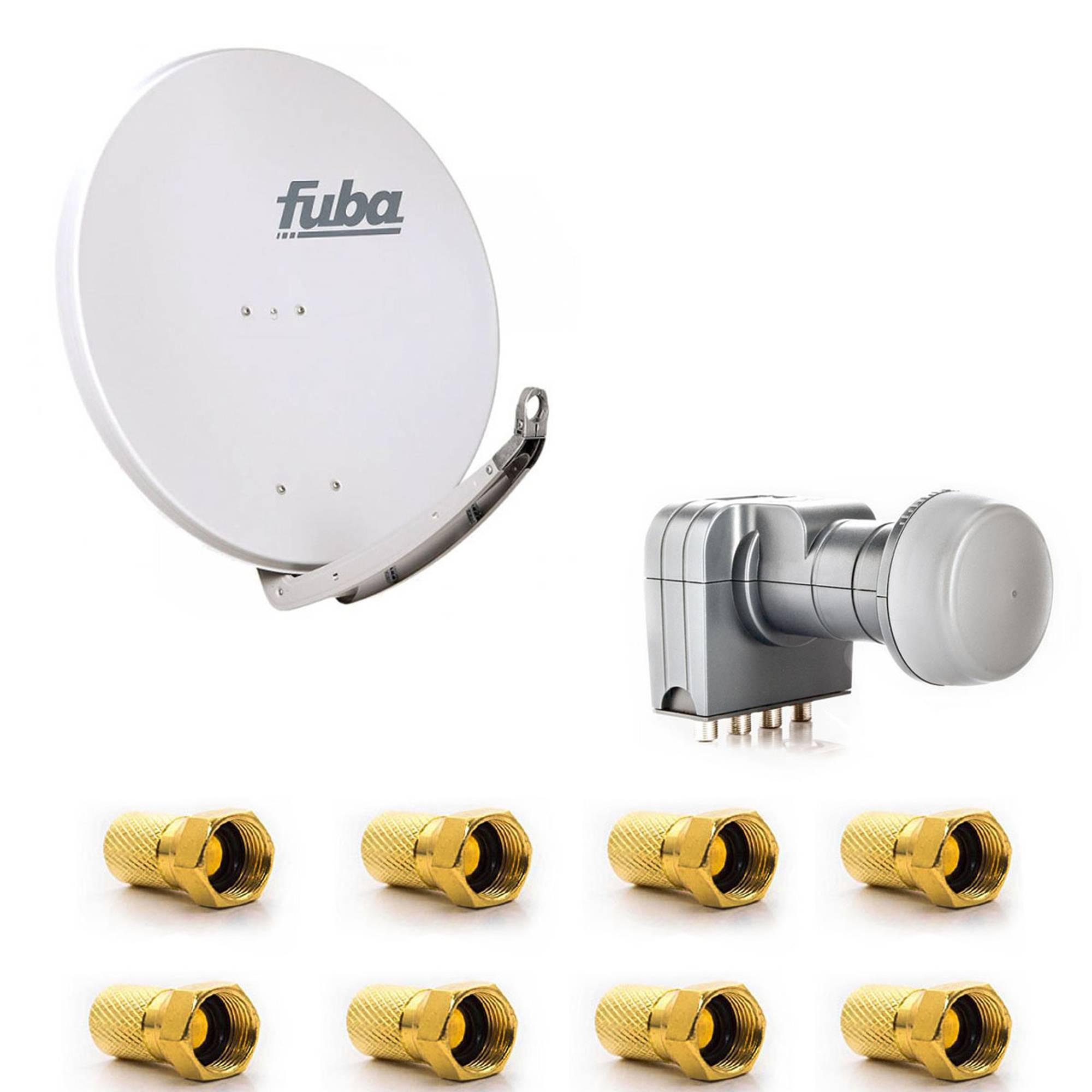 Fuba DAA 850 G Satellitenantenne 85cm Aluminium Grau DEK 417 Quad LNB Direktanschluss 4 Teilnehmer 8x F-Stecker