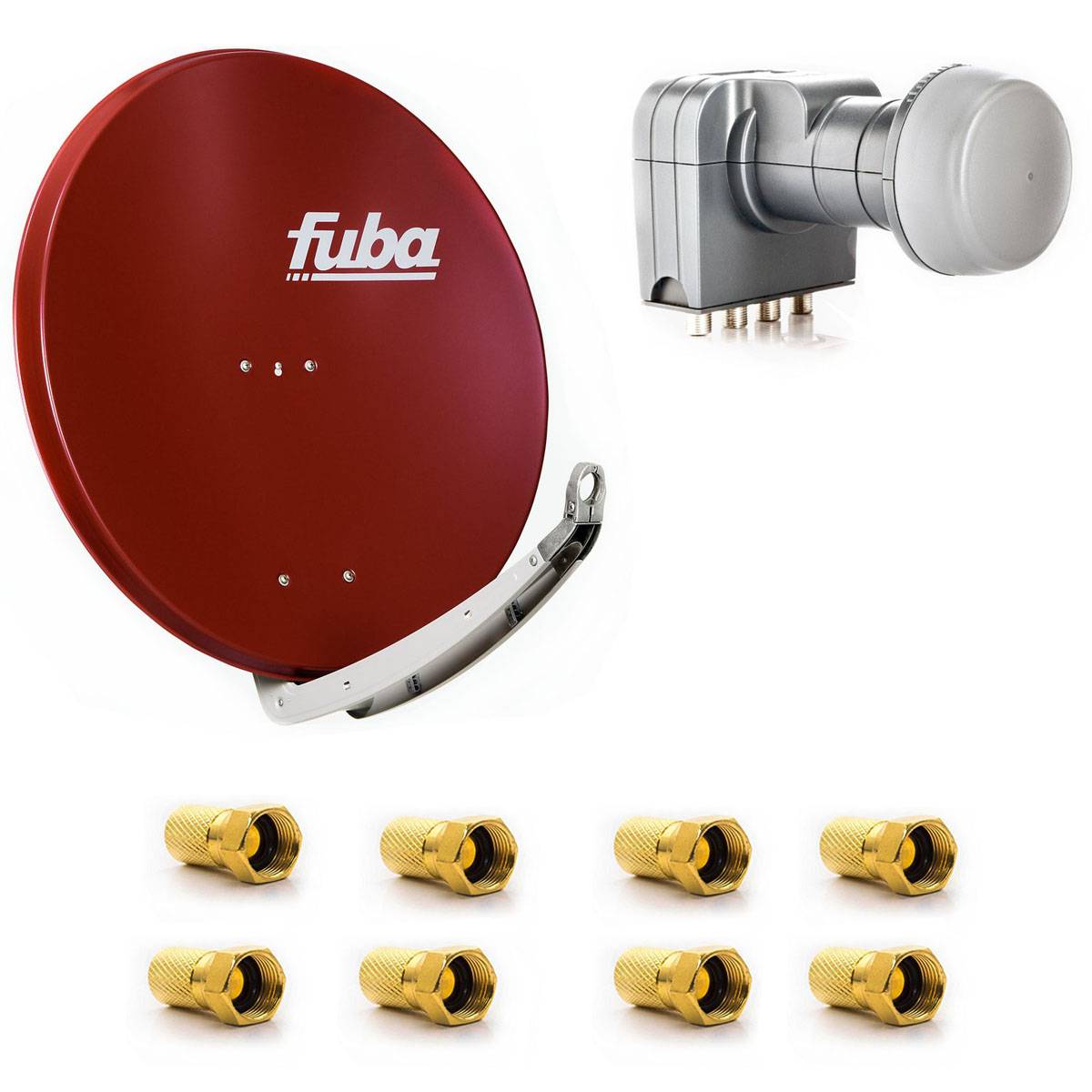 Fuba DAA 850 R Satellitenantenne 85cm Aluminium Rot DEK 417 Quad LNB Direktanschluss 4 Teilnehmer 8x F-Stecker