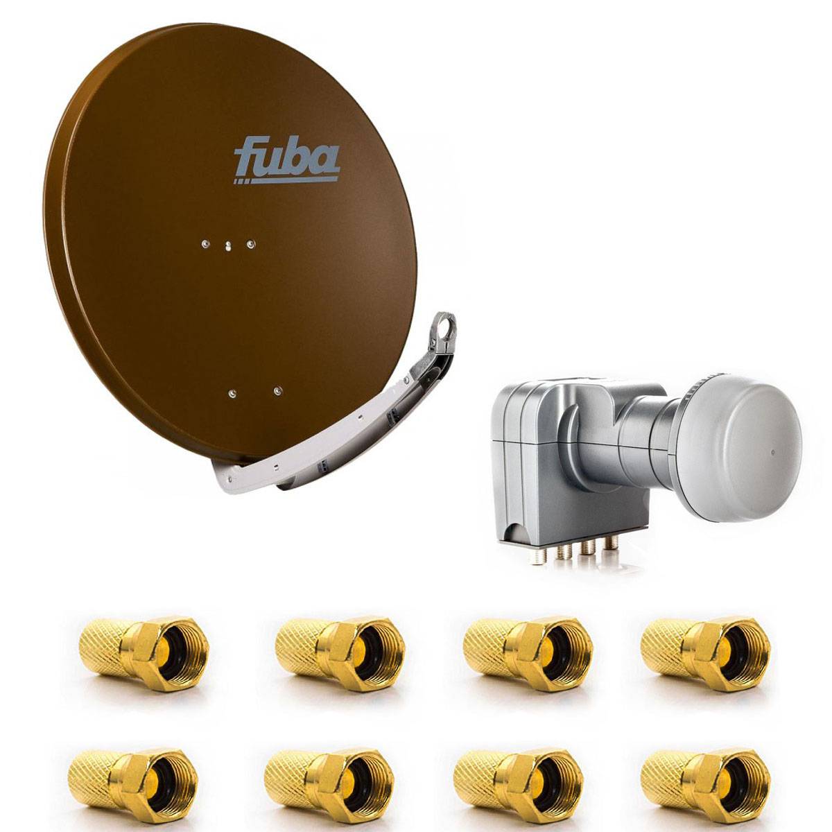 Fuba DAA 850 B Satellitenantenne 85cm Aluminium Braun DEK 417 Quad LNB Direktanschluss 4 Teilnehmer 8x F-Stecker