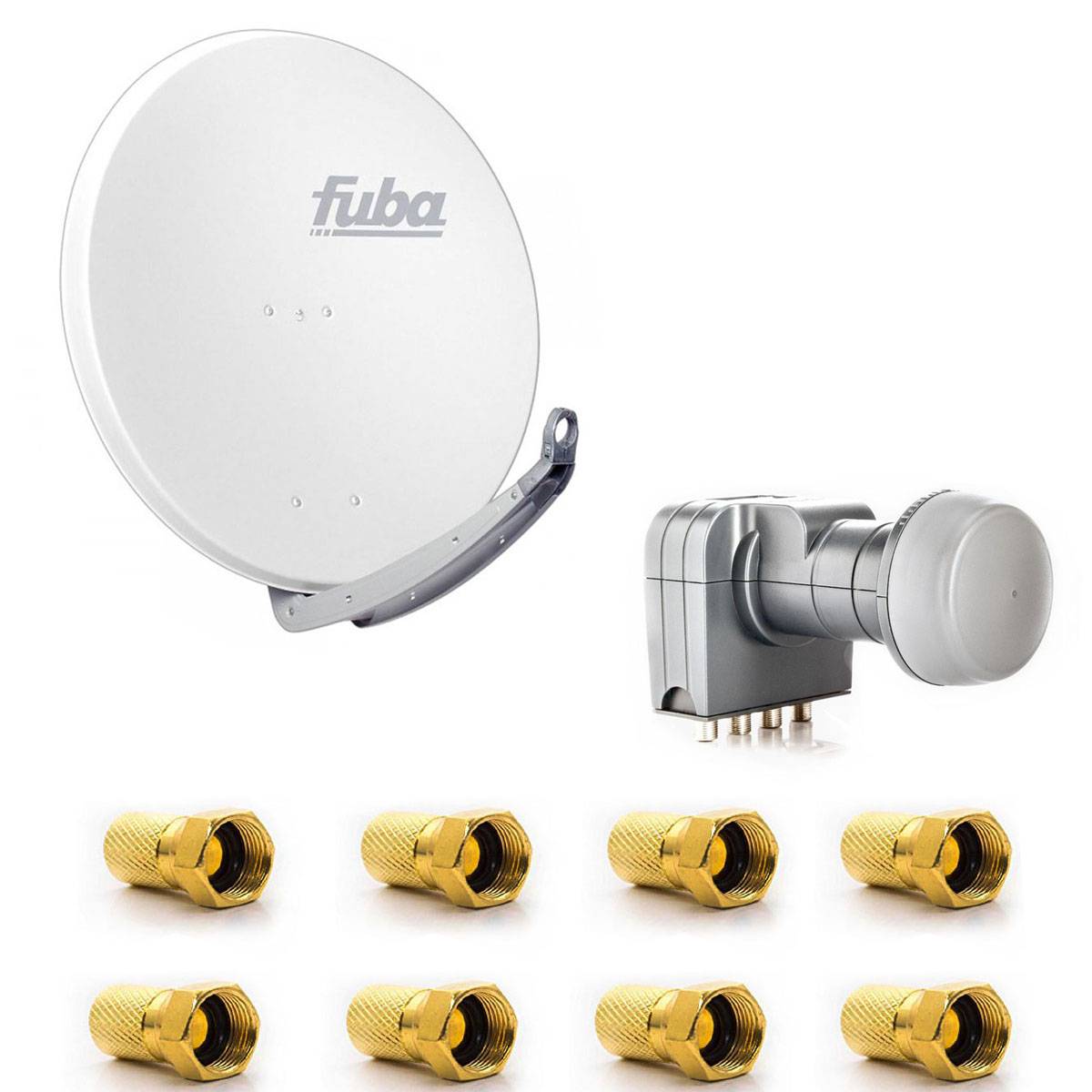 Fuba DAA 850 W Satellitenantenne 85cm Aluminium Weiß DEK 417 Quad LNB Direktanschluss 4 Teilnehmer 8x F-Stecker
