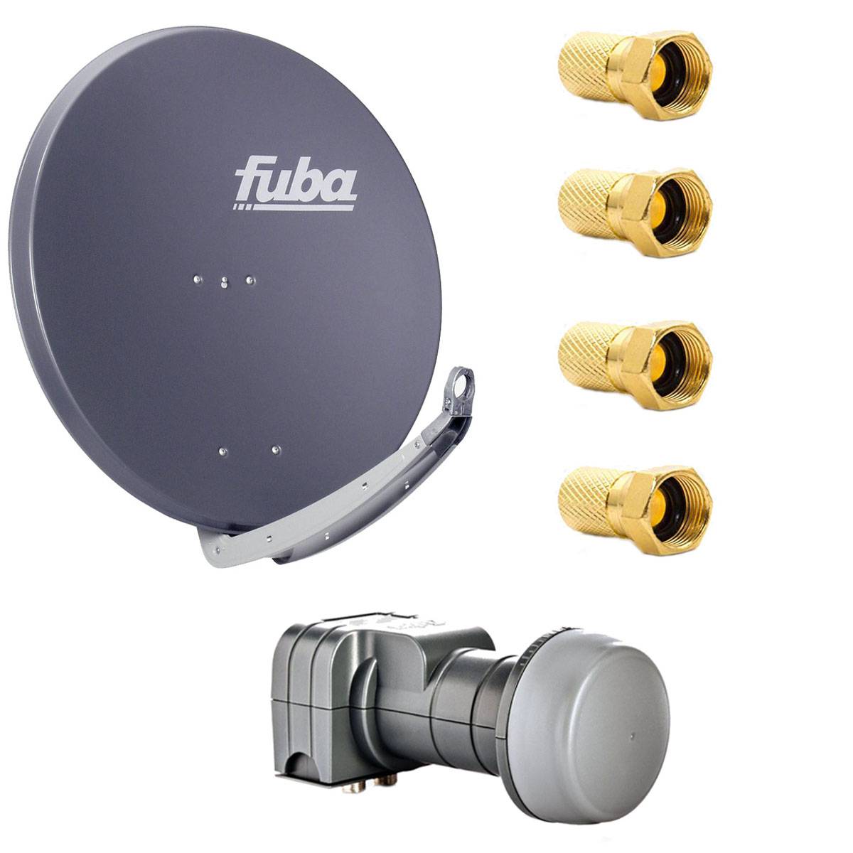 Fuba Digital Sat Anlage DAA 850 A Satellitenantenne 85cm Aluminium Anthrazit DEK 217 Twin LNB UHD 4K + 4 F-Stecker