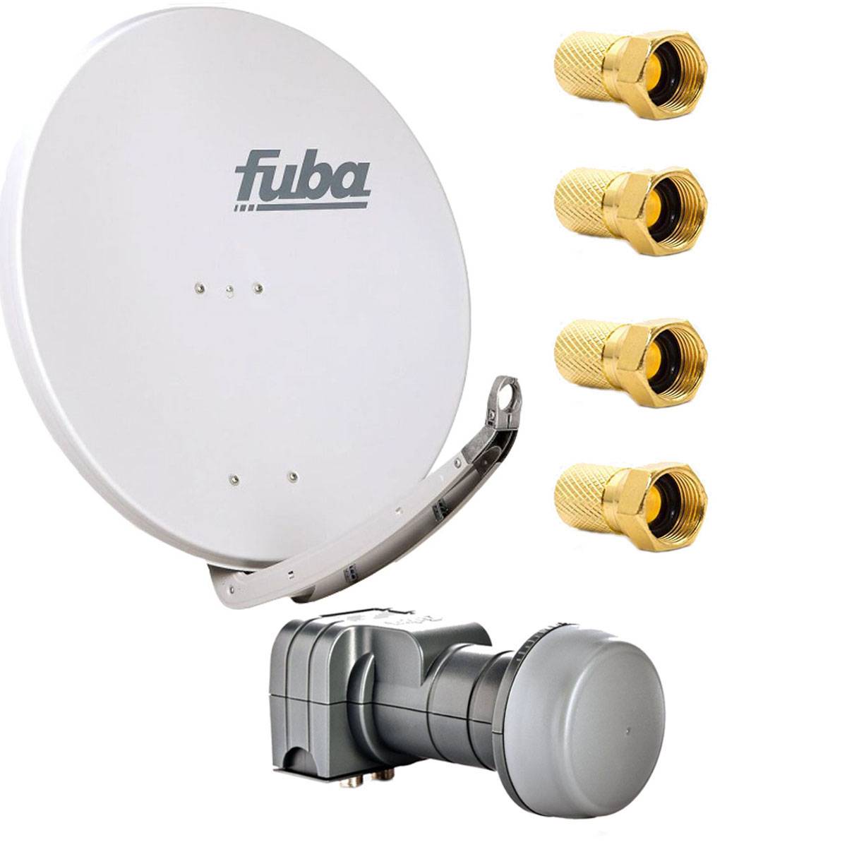 Fuba DAA 780 G Satellitenantenne 78 cm Aluminium Grau mit DEK 217 Twin-LNB HDTV 4K 3D + 4 F-Stecker