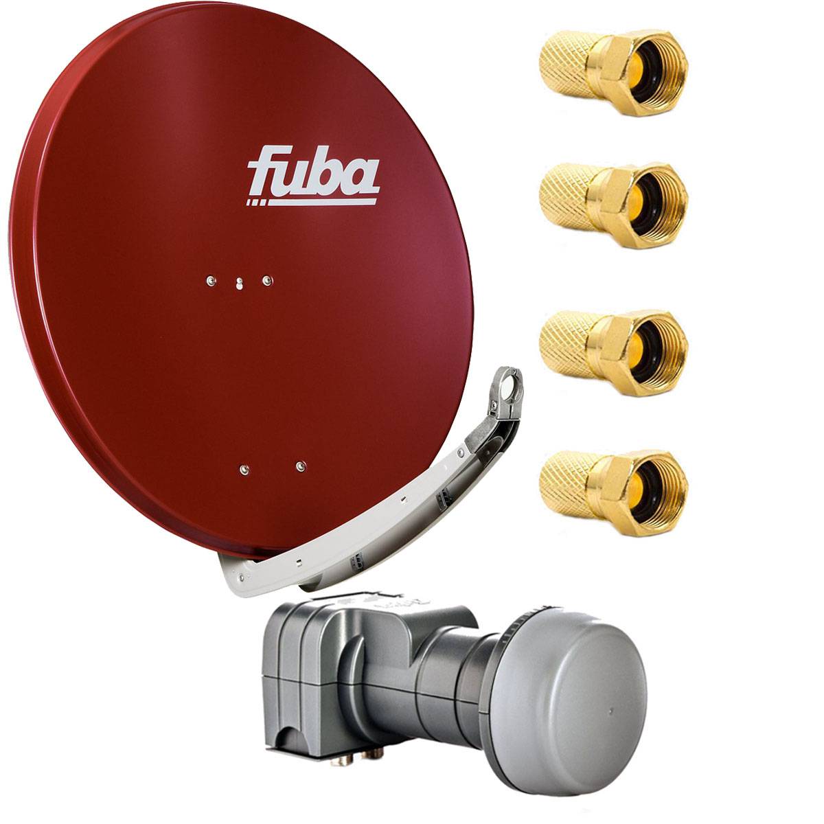 Fuba DAA 780 R Satellitenantenne 78 cm Aluminium Rot mit DEK 217 Twin LNB HDTV 4K 3D + 4 F-Stecker