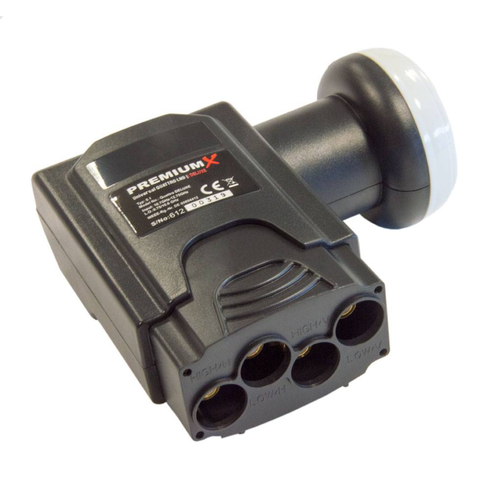 PremiumX Multischalter Set 5/12 Multiswitch Deluxe Quattro LNB 32x F-Stecker, Signalverteiler 1 SAT für 12 Teilnehmer
