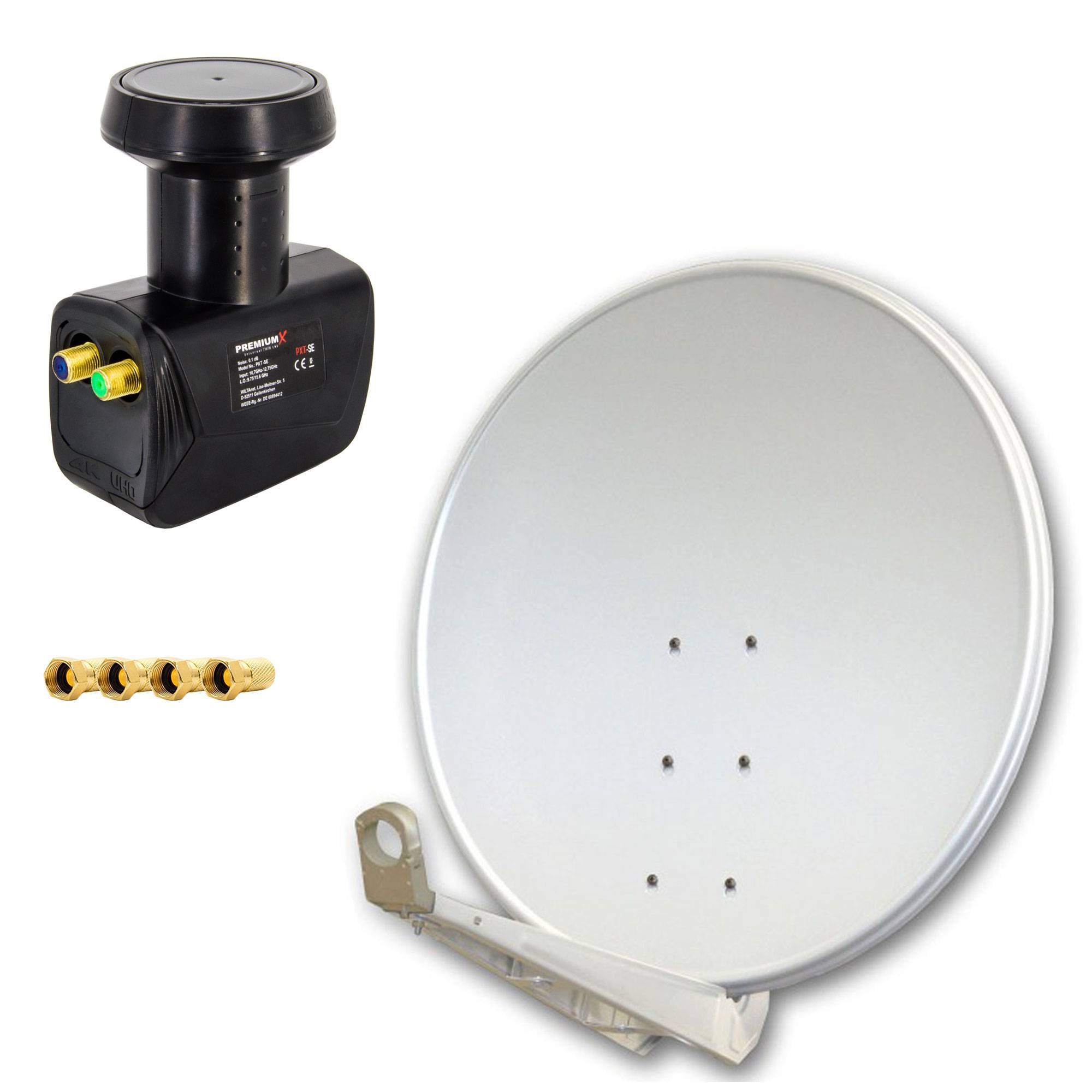 PremiumX DELUXE100 SAT Anlage 100cm Alu Grau Twin LNB 2 Teilnehmer Sky Full HD 4K TV Set