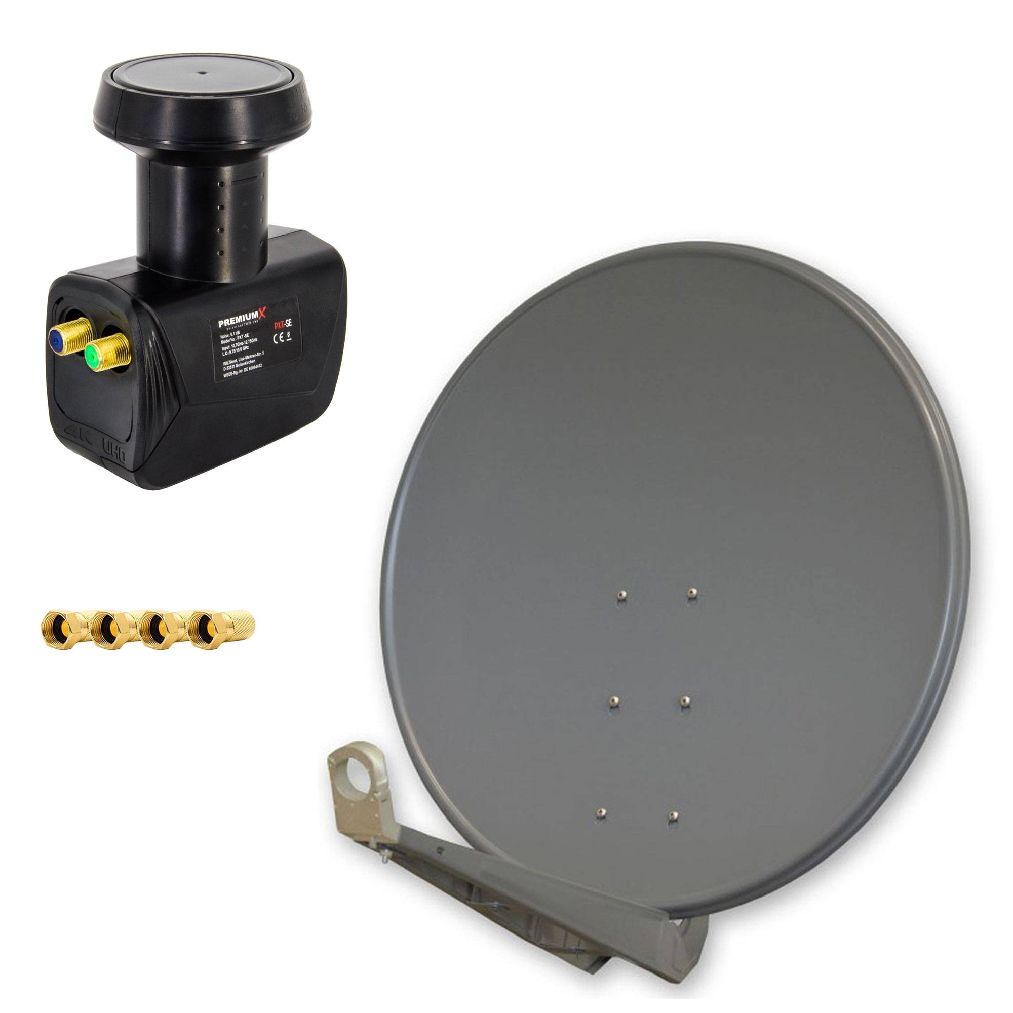 DELUXE100 SAT Anlage 100cm Alu Anthrazit Twin LNB 2 Teilnehmer Sky Full HD 3D TV Set