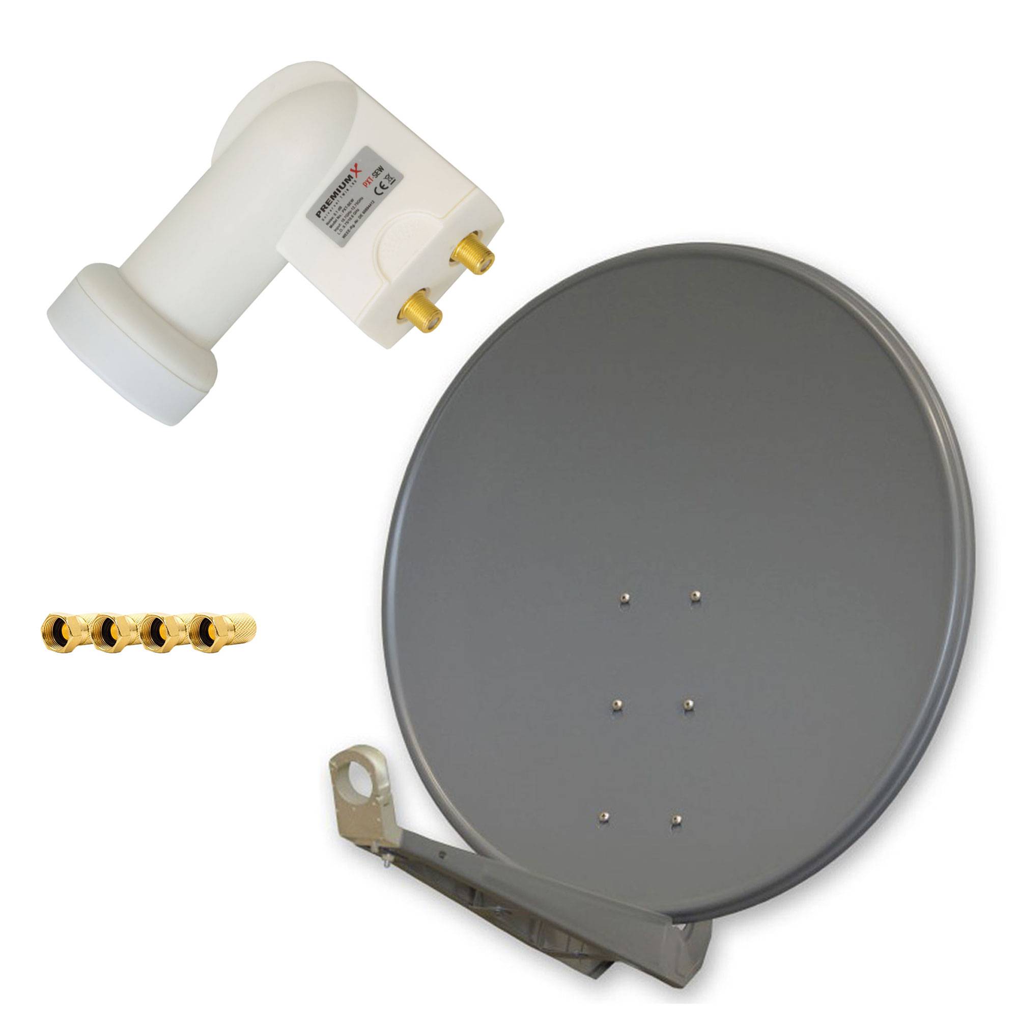 PremiumX DELUXE100 Satellitenantenne 100 cm Aluminium Anthrazit Twin LNB 2 Teilnehmer 4x F-Stecker