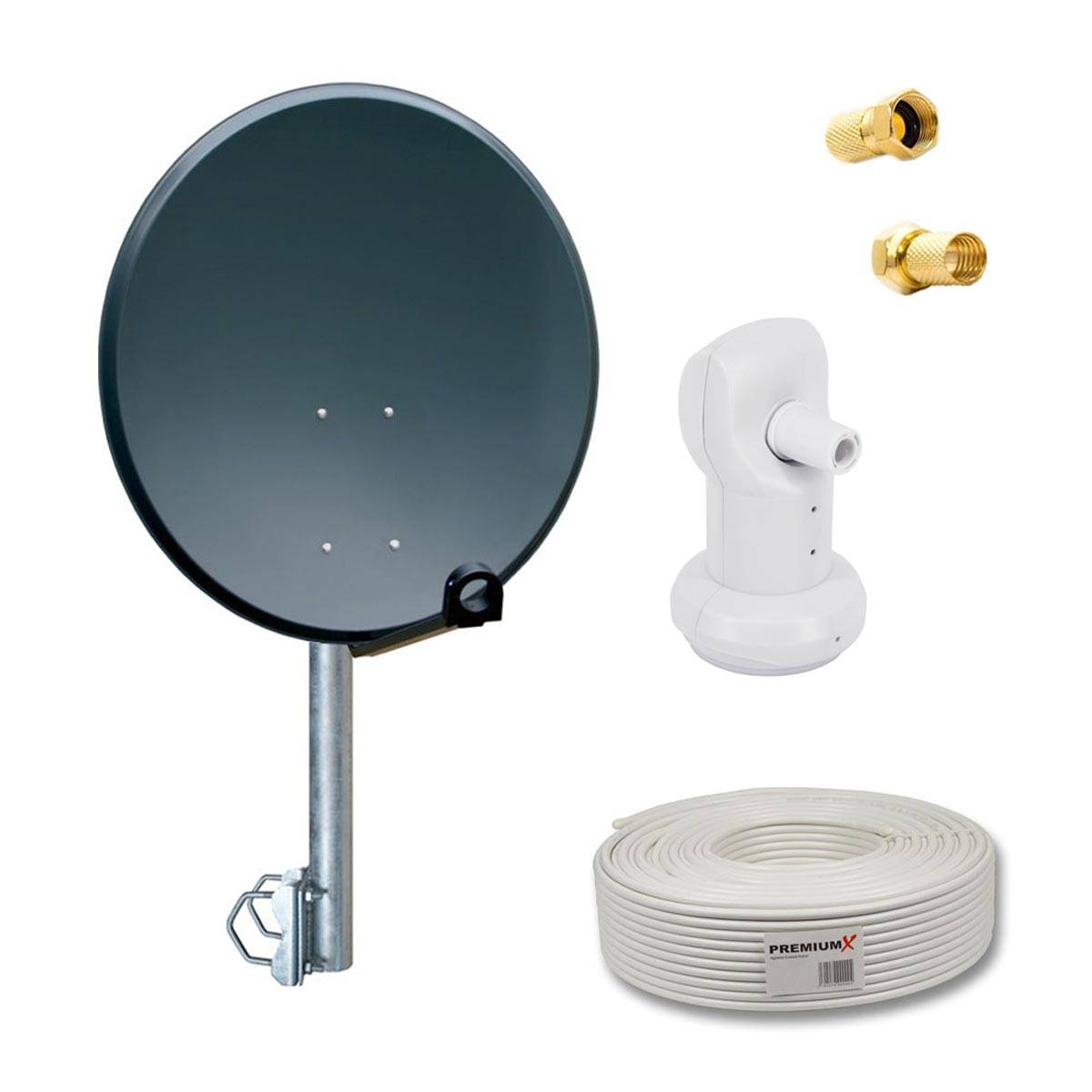 PremiumX Balkon Satelliten-Komplettanlage 60cm SAT Antenne Single LNB 10m Antennenkabel 2x F-Stecker Balkonhalter