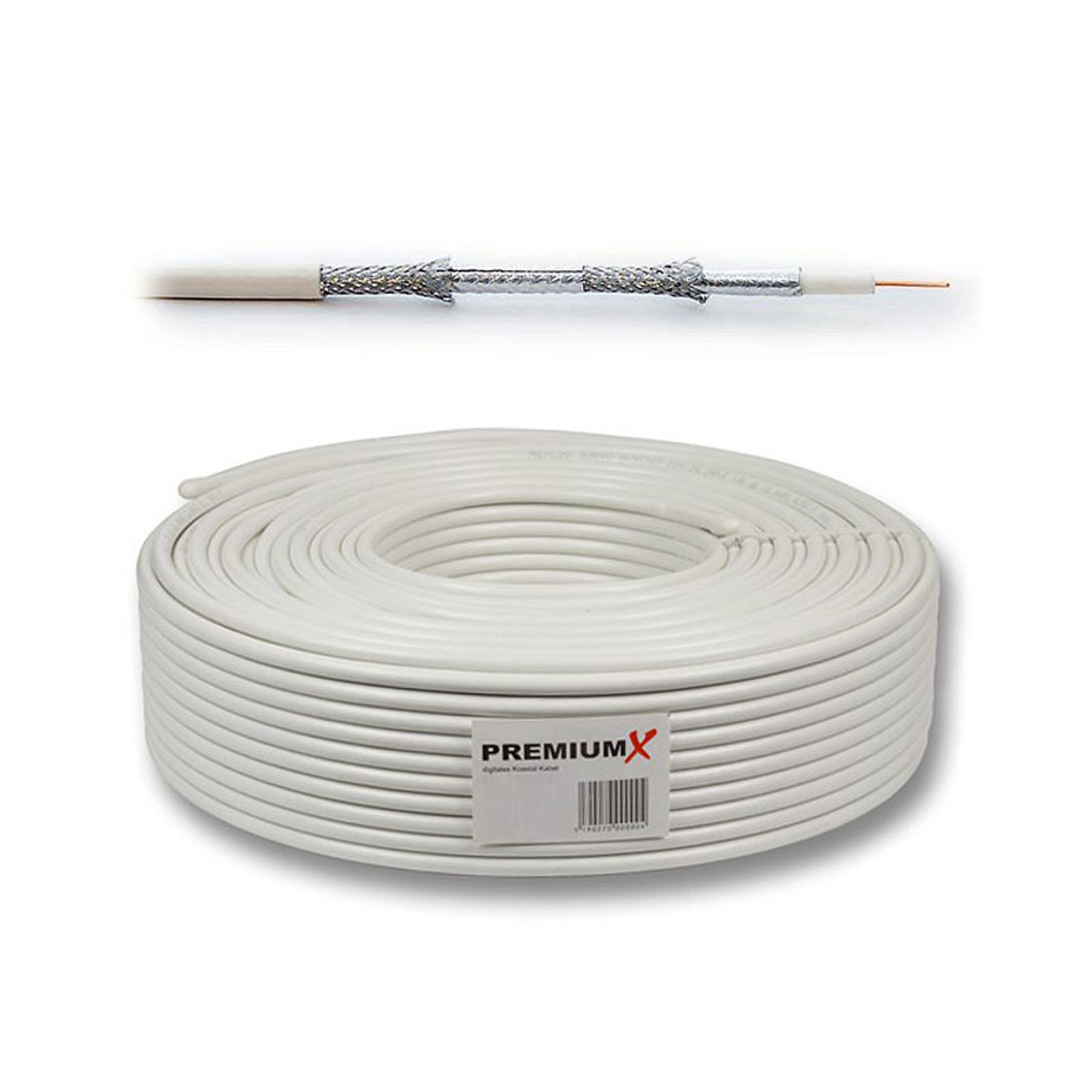 PremiumX Satelliten-Komplettanlage 60cm Satellitenschüssel Anthrazit SAT Deluxe Single LNB 10m Kupfer Kabel 2x F-Stecker