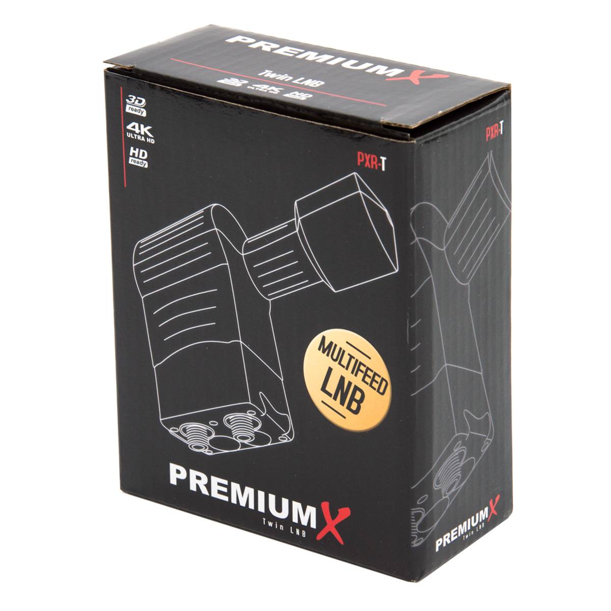 PremiumX Rocket Twin LNB PXR-T Sat für 2 Teilnehmer 3° Grad Multifeed Slim LMB HDTV LNC HD FULLHD 3D 4K + 4 F-Stecker