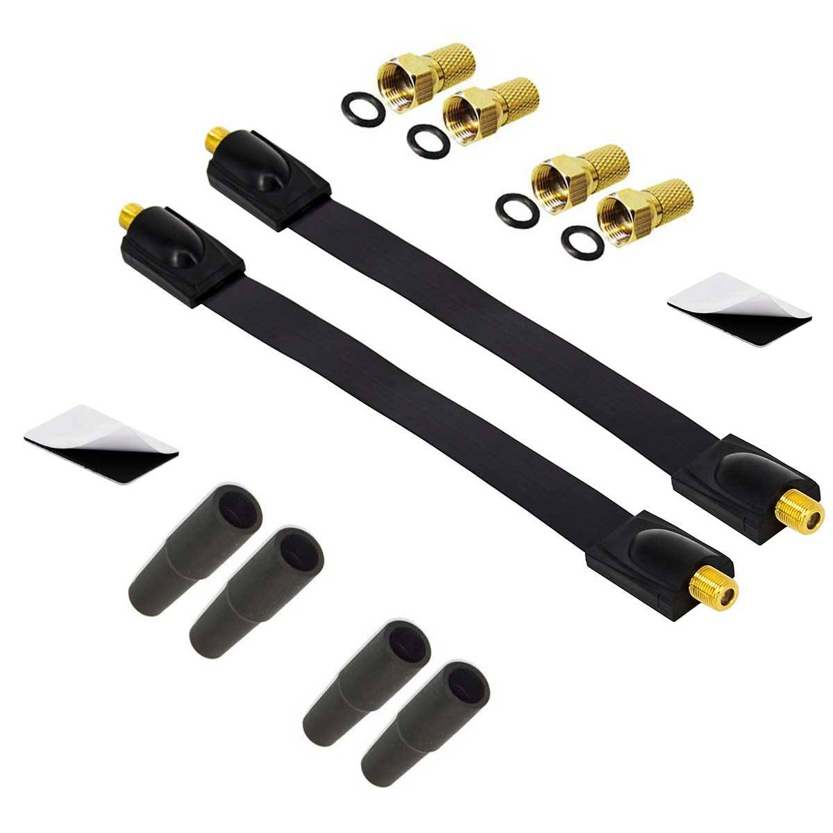 PremiumX 2X SAT-Fensterdurchführung – kein Bohren, kein Handwerker | 4X F-Stecker vergoldet | 4X Gummitüllen | 4X Klebepads | DVB-C DVB-T | Flachk