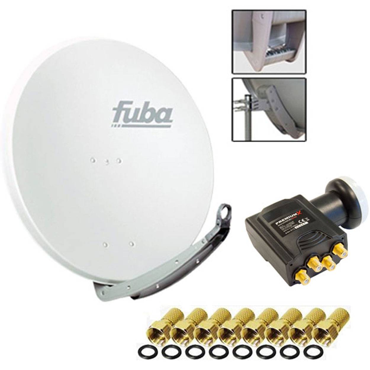 Fuba DAA 850 Digital Sat Schüssel Weiß 85x85cm Deluxe LNB Quad Premium X Direktanschluss von 4 Teilnehmer 8x F-Stecker