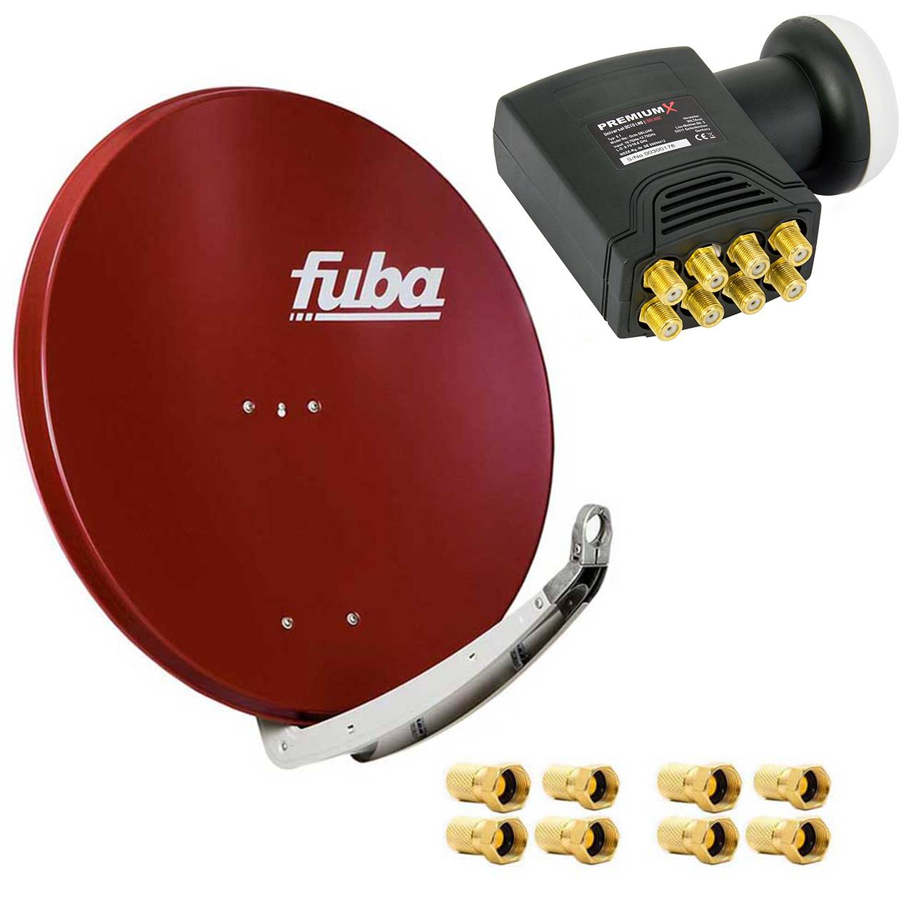 Fuba DAA 850 R Satanlage Set Aluminium Satellitenschüssel in Rot HDTV 3D 4K Premium X DELUXE Octo LNB 1 Sat für 8 Teilnehmer