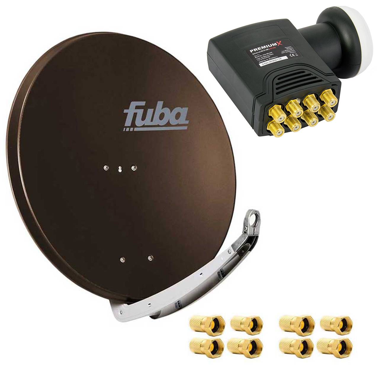 Fuba DAA 850 B Satanlage Set Aluminium Satellitenschüssel in Braun HDTV 3D 4K Premium X DELUXE Octo LNB 1 Sat für 8 Teilnehmer