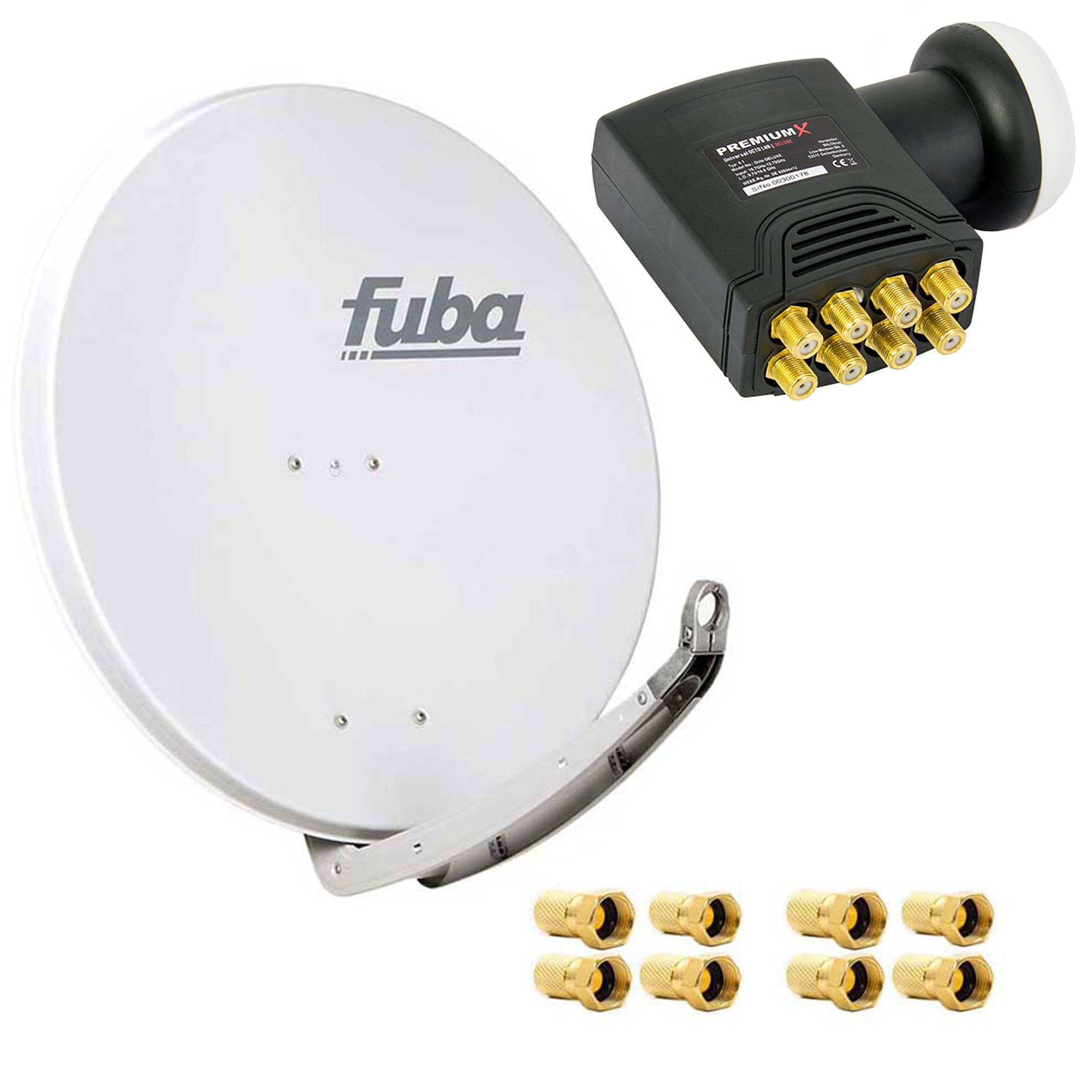 Fuba DAA 850 G Satanlage Set Aluminium Satellitenschüssel in Grau HDTV 3D 4K Premium X DELUXE Octo LNB 1 Sat für 8 Teilnehmer