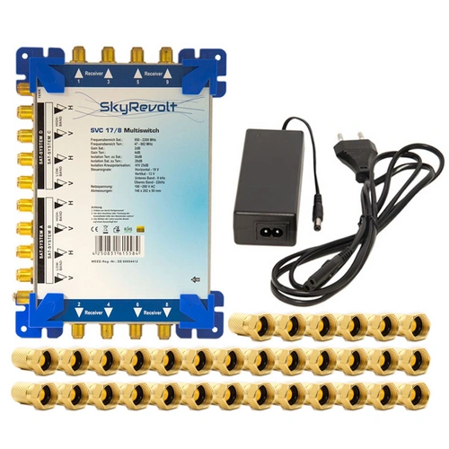 SkyRevolt SVC 17/8 Multiswitch externes Netzteil Multischalter 4 SAT für 8 Anschlüsse Satverteiler 32x F-Aufdrehstecker SkyRevolt SVC 17/8 Multiswitch externes Netzteil Multischalter 4 SAT für 8 Anschlüsse Satverteiler 32x F-Aufdrehstecker