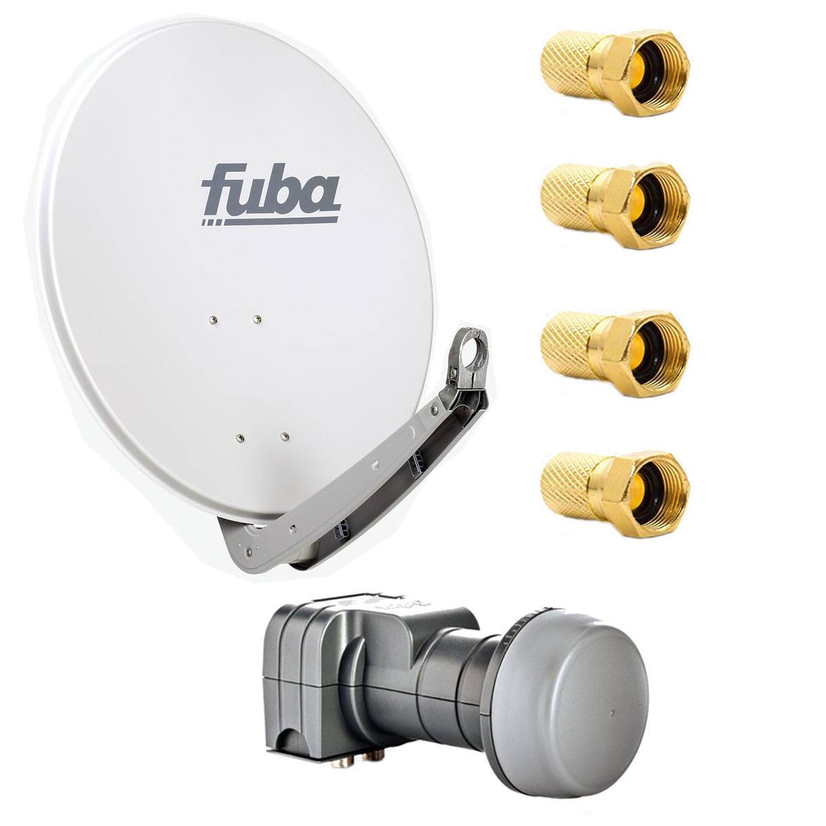 Fuba DAA 650 G Satellitenantenne 65 cm Aluminium Grau DEK 217 Twin-LNB HDTV 4K 3D inkl. 8x F-Stecker